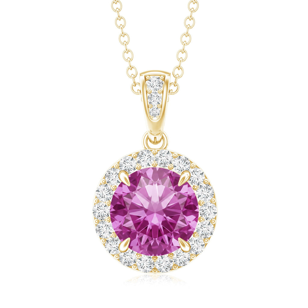 2.2 Carat Round Cut Lab Created Pink Sapphire and Diamond Necklace with Certificate