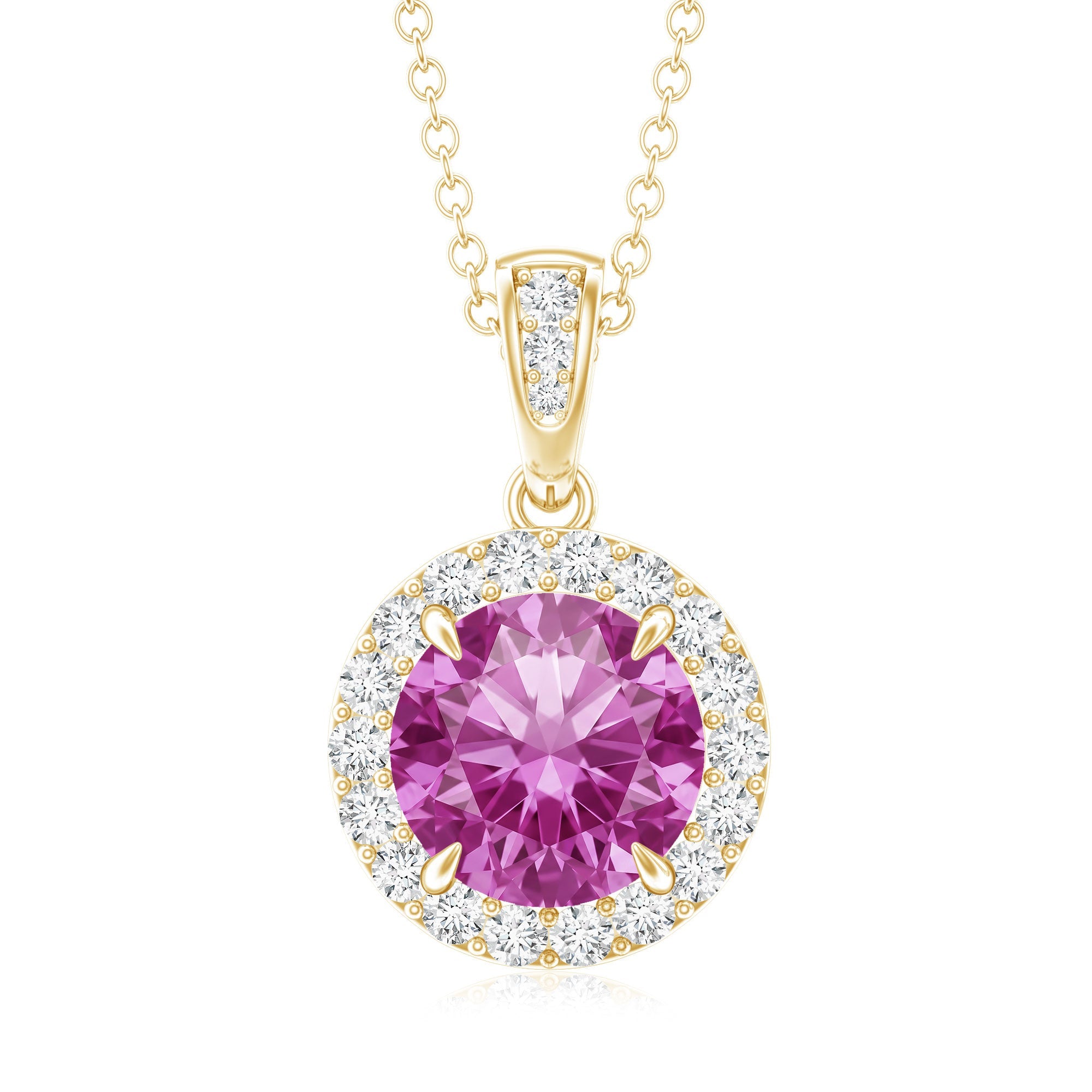 2.2 Carat Round Cut Lab Created Pink Sapphire and Diamond Necklace with Certificate