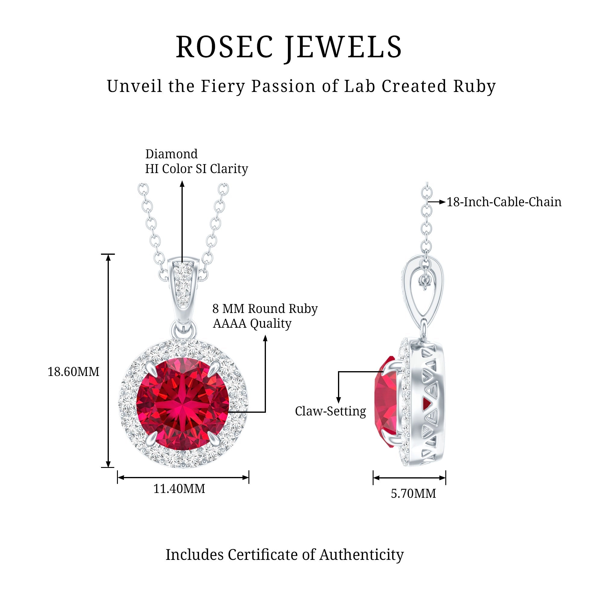 2.3 Carat Round Lab Created Ruby and Diamond Halo Pendant Necklace