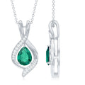 1 Carat Pear Cut Lab Created Emerald Teardrop Pendant with Diamond