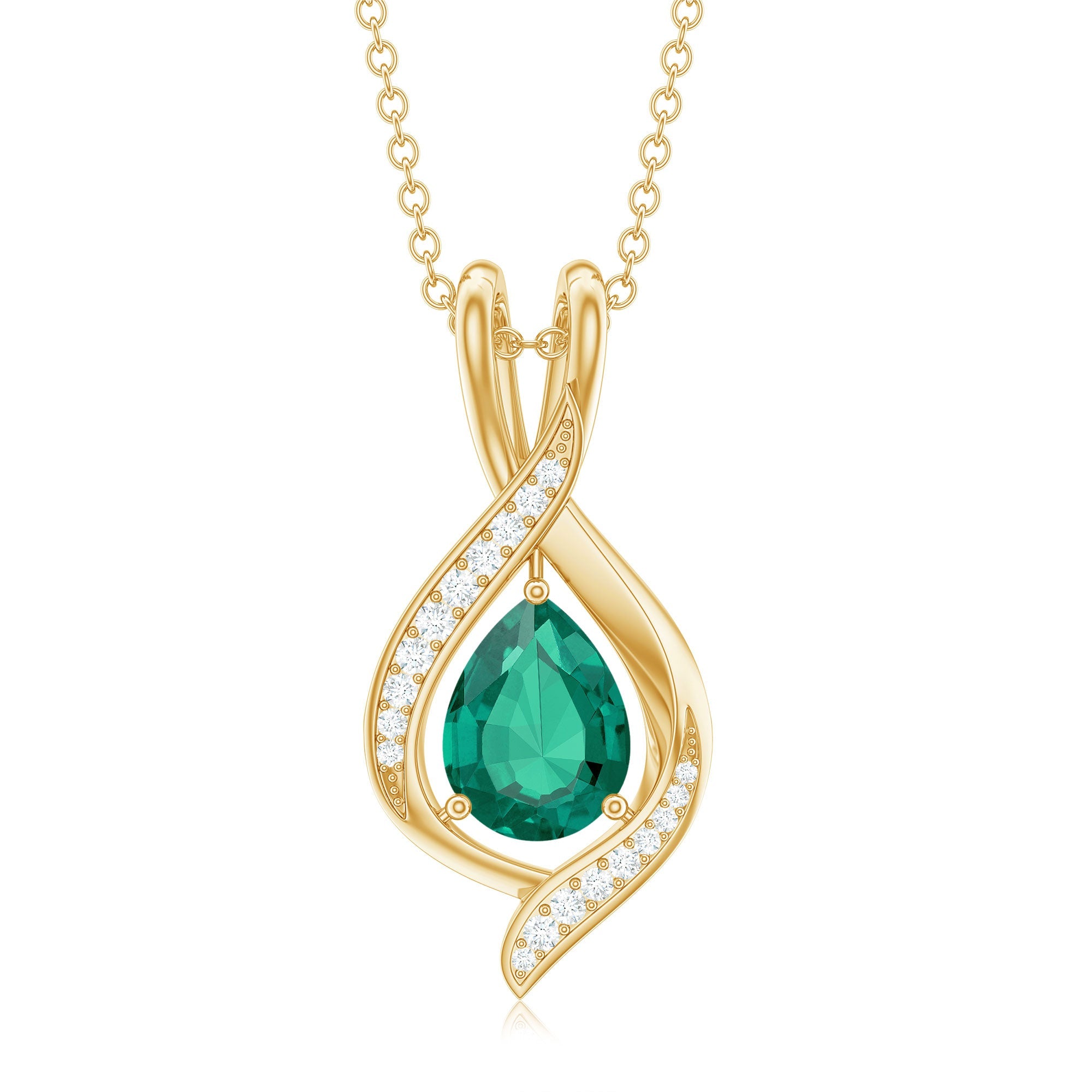 1 Carat Pear Cut Lab Created Emerald Teardrop Pendant with Diamond