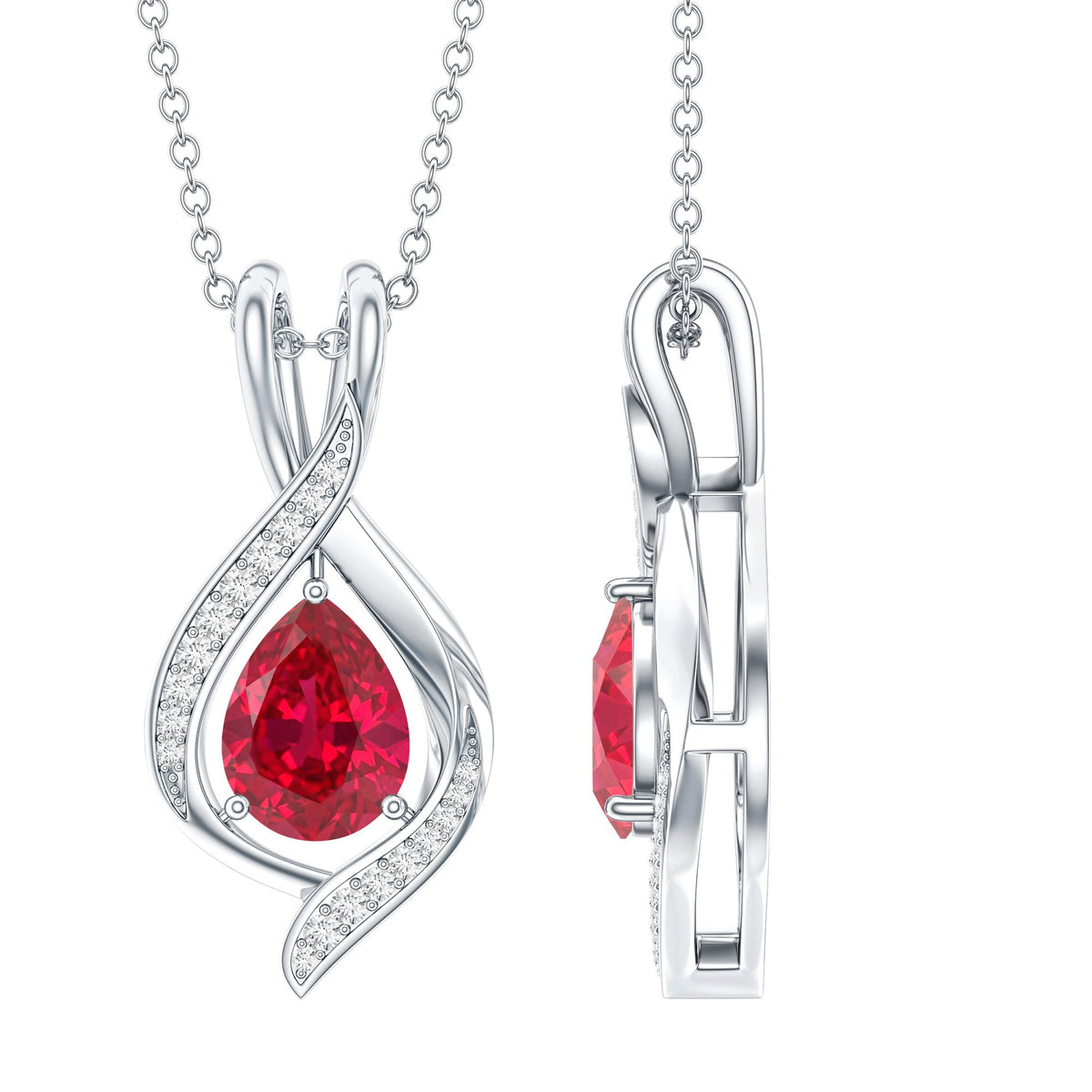 1 Carat Lab Created Ruby Teardrop Pendant with Moissanite