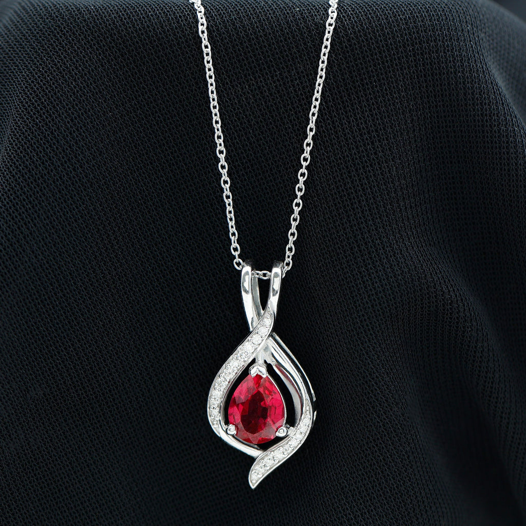 1 Carat Lab Created Ruby Teardrop Pendant with Moissanite