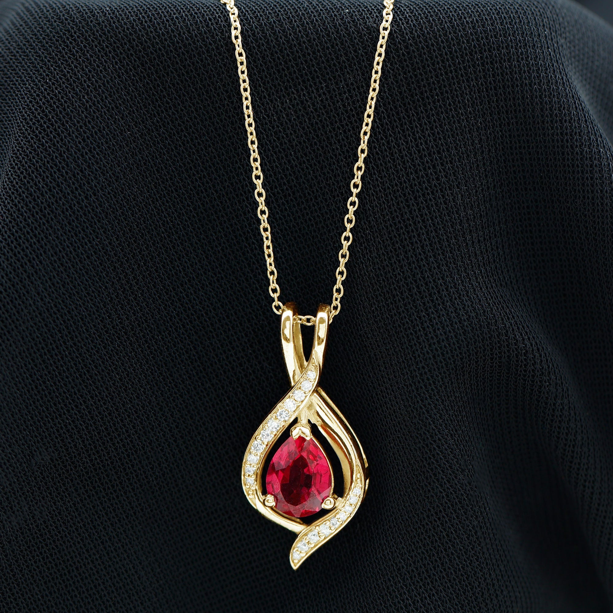 1 Carat Lab Created Ruby Teardrop Pendant with Moissanite