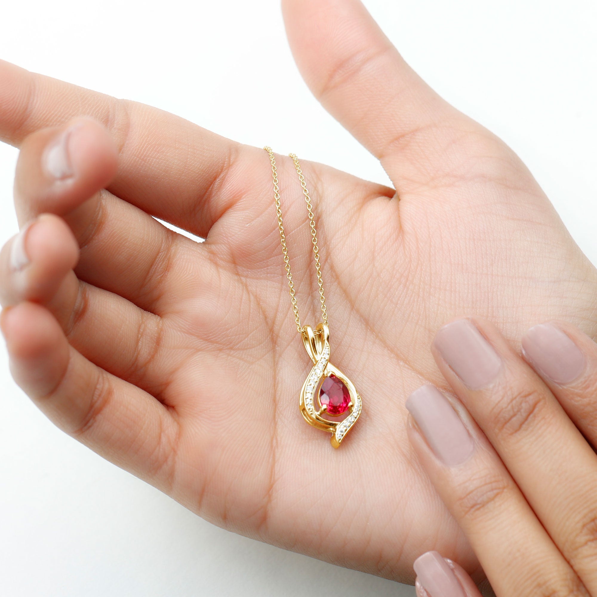 1 Carat Lab Created Ruby Teardrop Pendant with Moissanite
