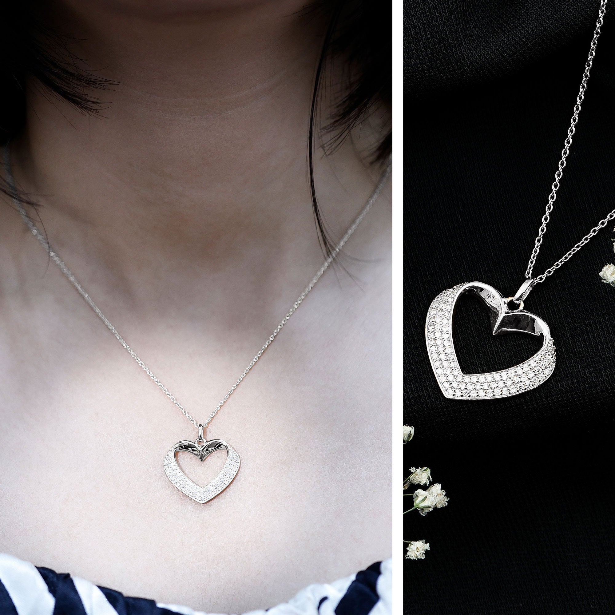 Certified Moissanite Heart Bridal Necklace With Chain