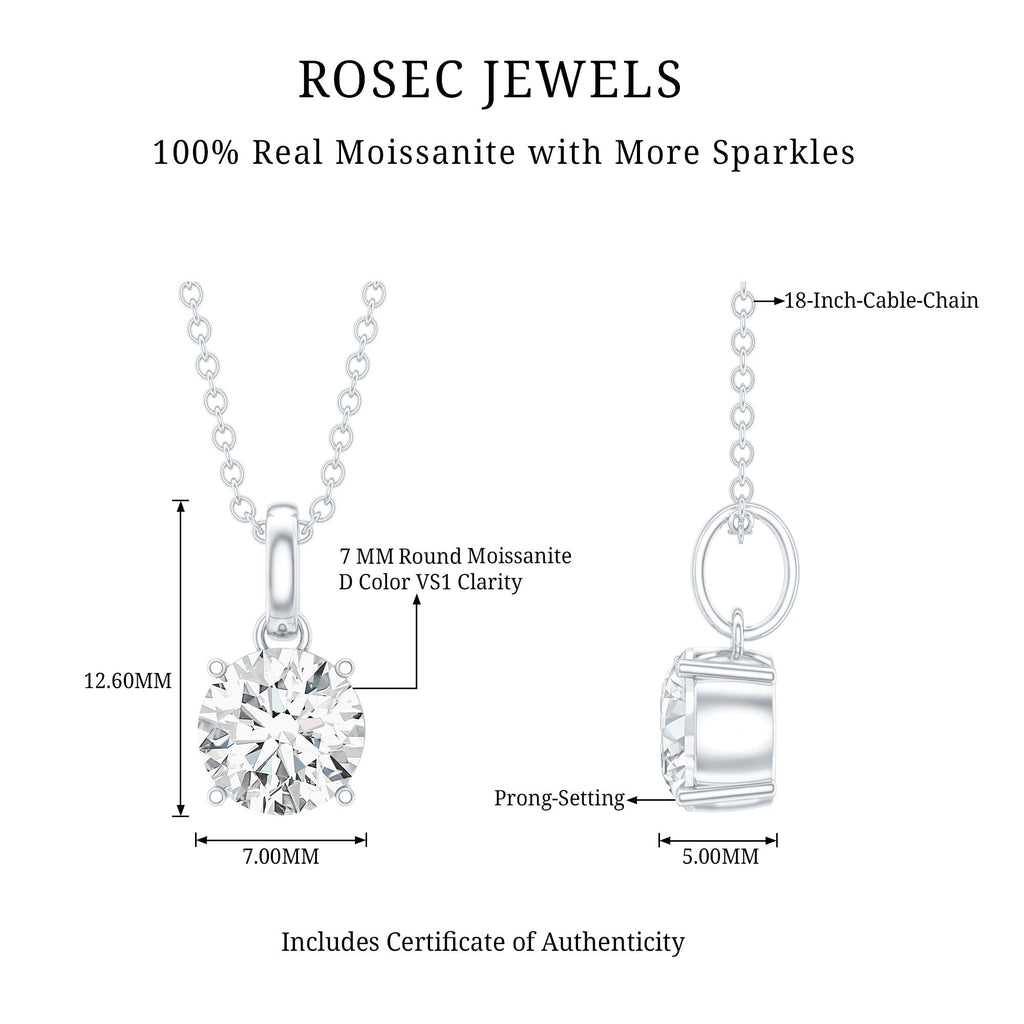 1.36 Carat Round Moissanite Solitaire Pendant Necklace in Prong Setting