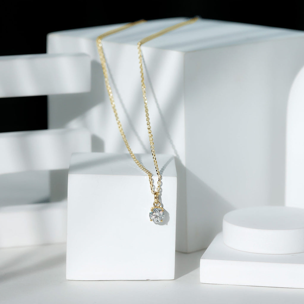 1.36 Carat Round Moissanite Solitaire Pendant Necklace in Prong Setting