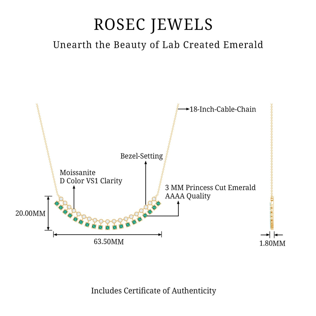 Certified Lab Grown Emerald Curved Bar Necklace