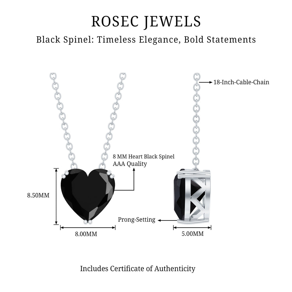 2 Carat Heart Shape Black Spinel Solitaire Necklace in Double Prong Setting