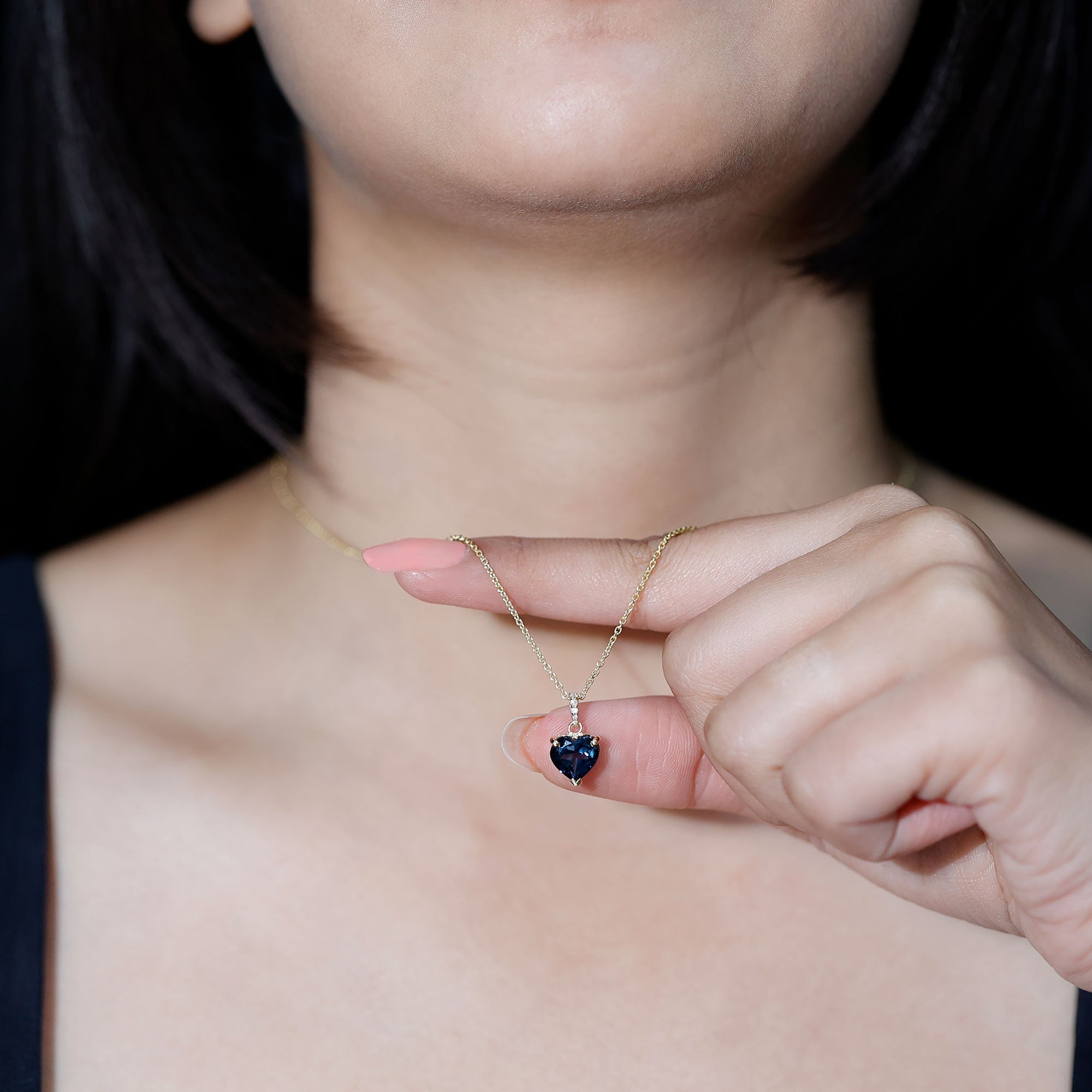 2 Carat Certified London Blue Topaz Heart Necklace with Diamond