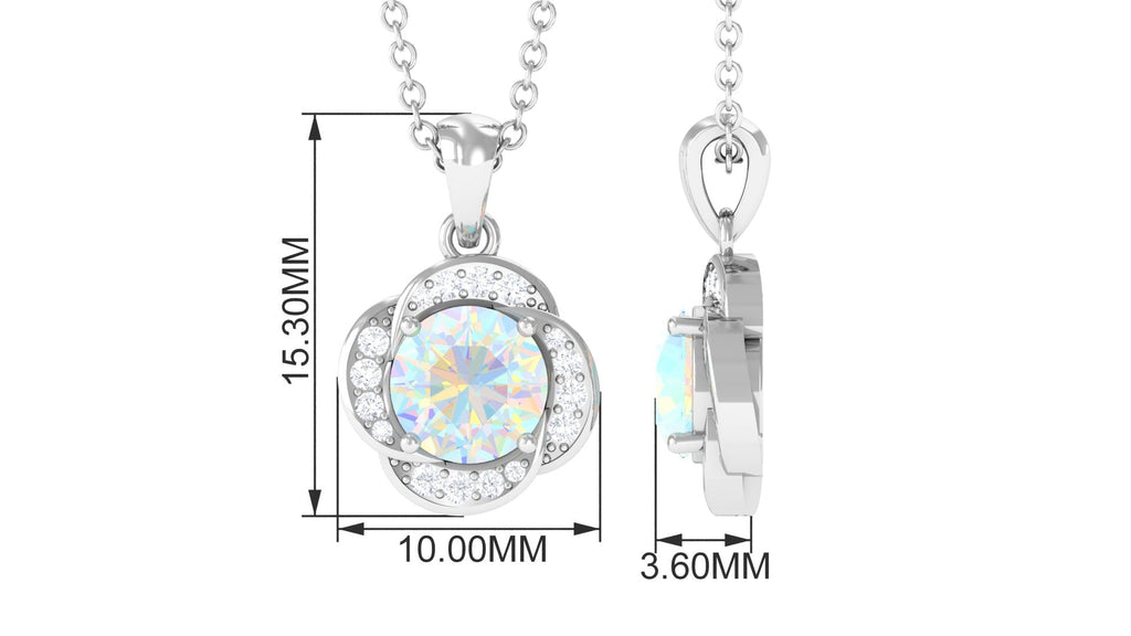 0.8 Carat Round Shape Ethiopian Opal and Diamond Flower Necklace