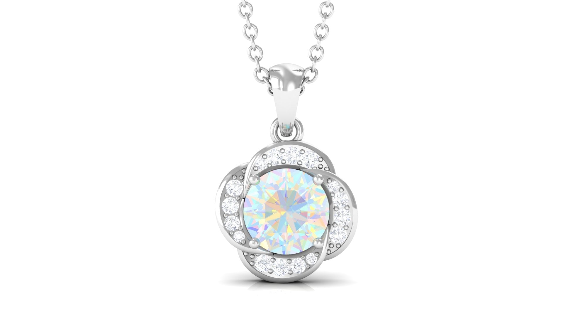 0.8 Carat Round Shape Ethiopian Opal and Diamond Flower Necklace