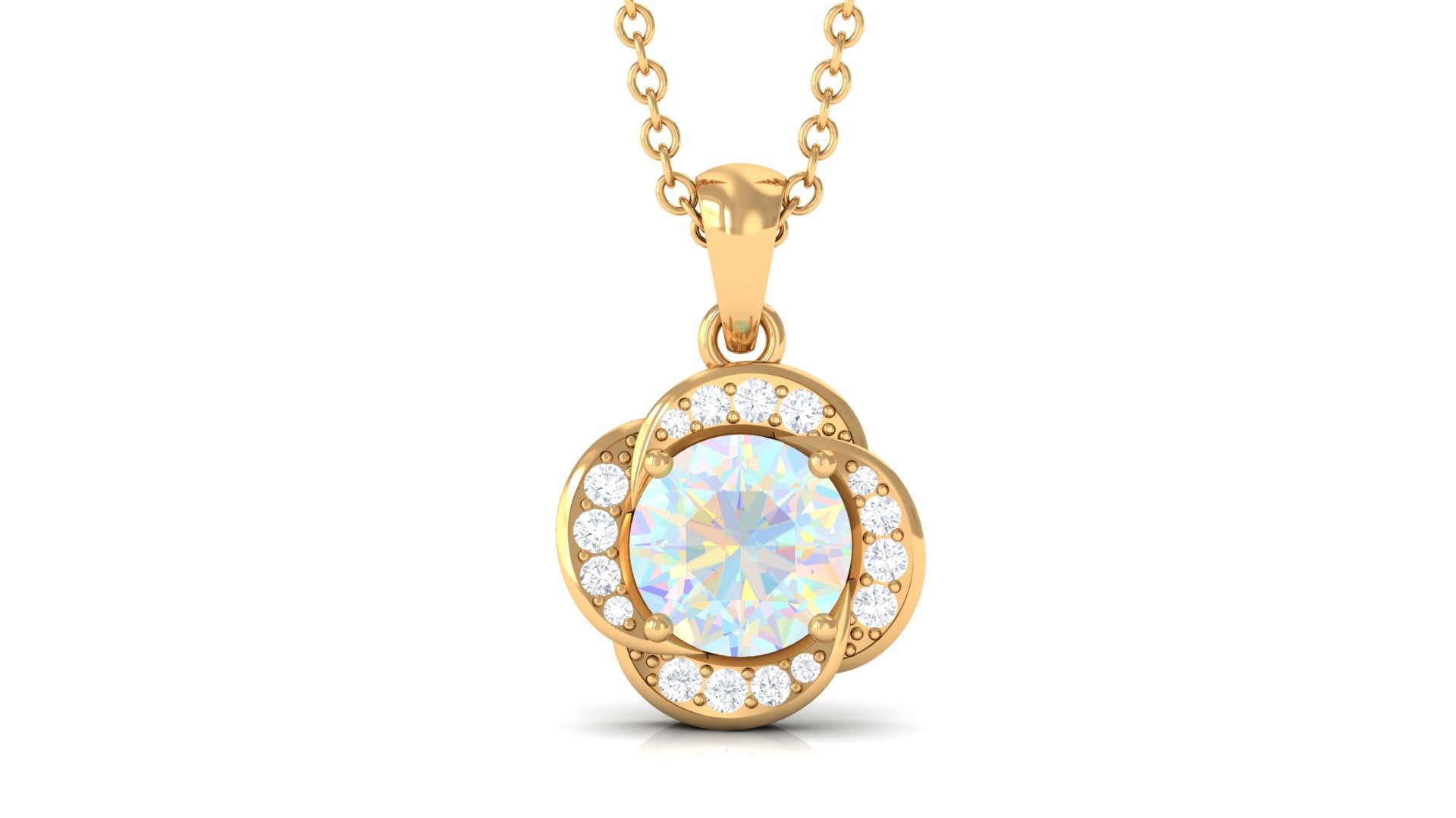 0.8 Carat Round Shape Ethiopian Opal and Diamond Flower Necklace