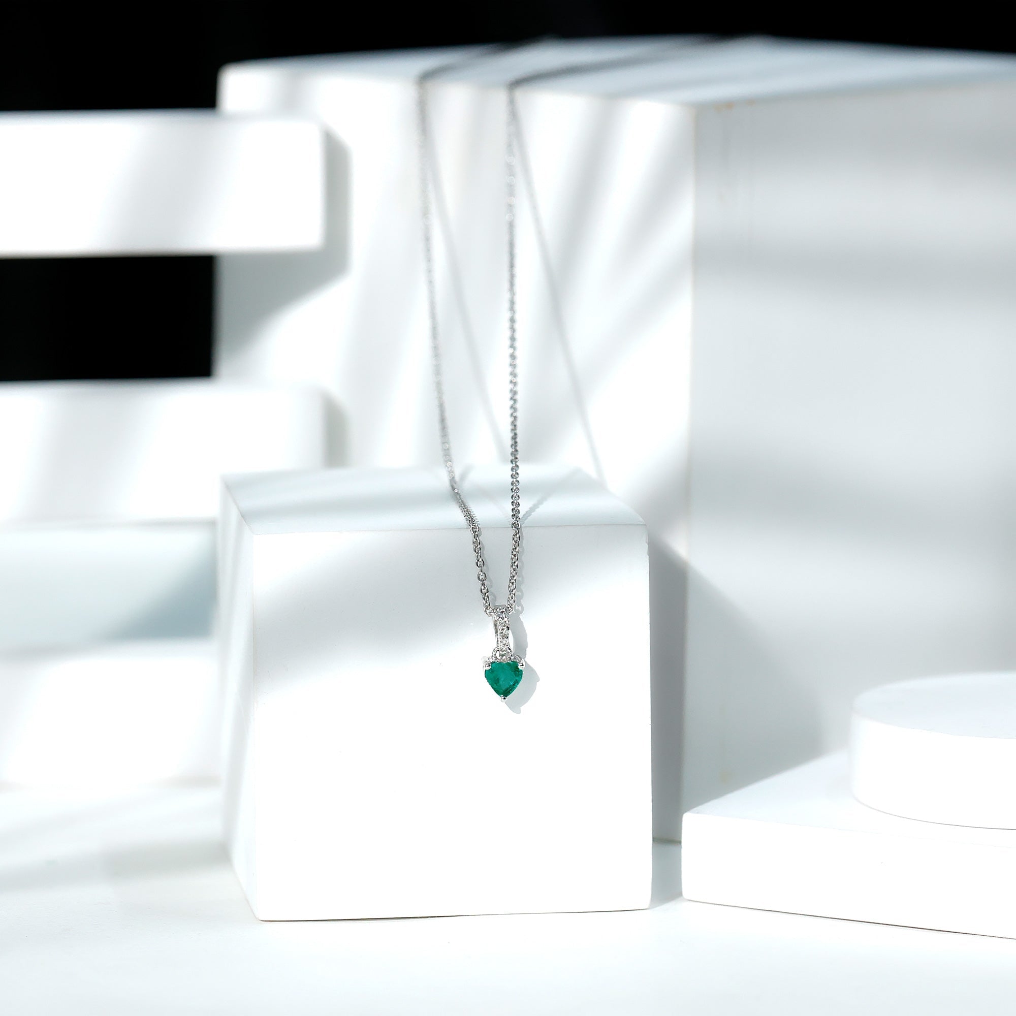 Heart Shape Emerald Promise Necklace with Diamond Accent Bail
