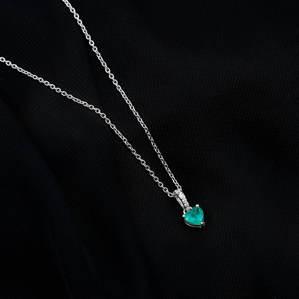 Heart Shape Emerald Promise Necklace with Diamond Accent Bail