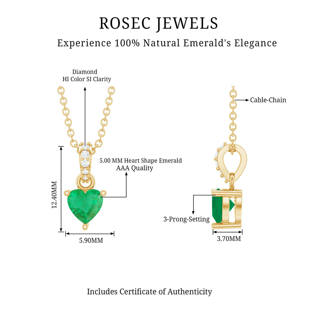 Heart Shape Emerald Promise Necklace with Diamond Accent Bail