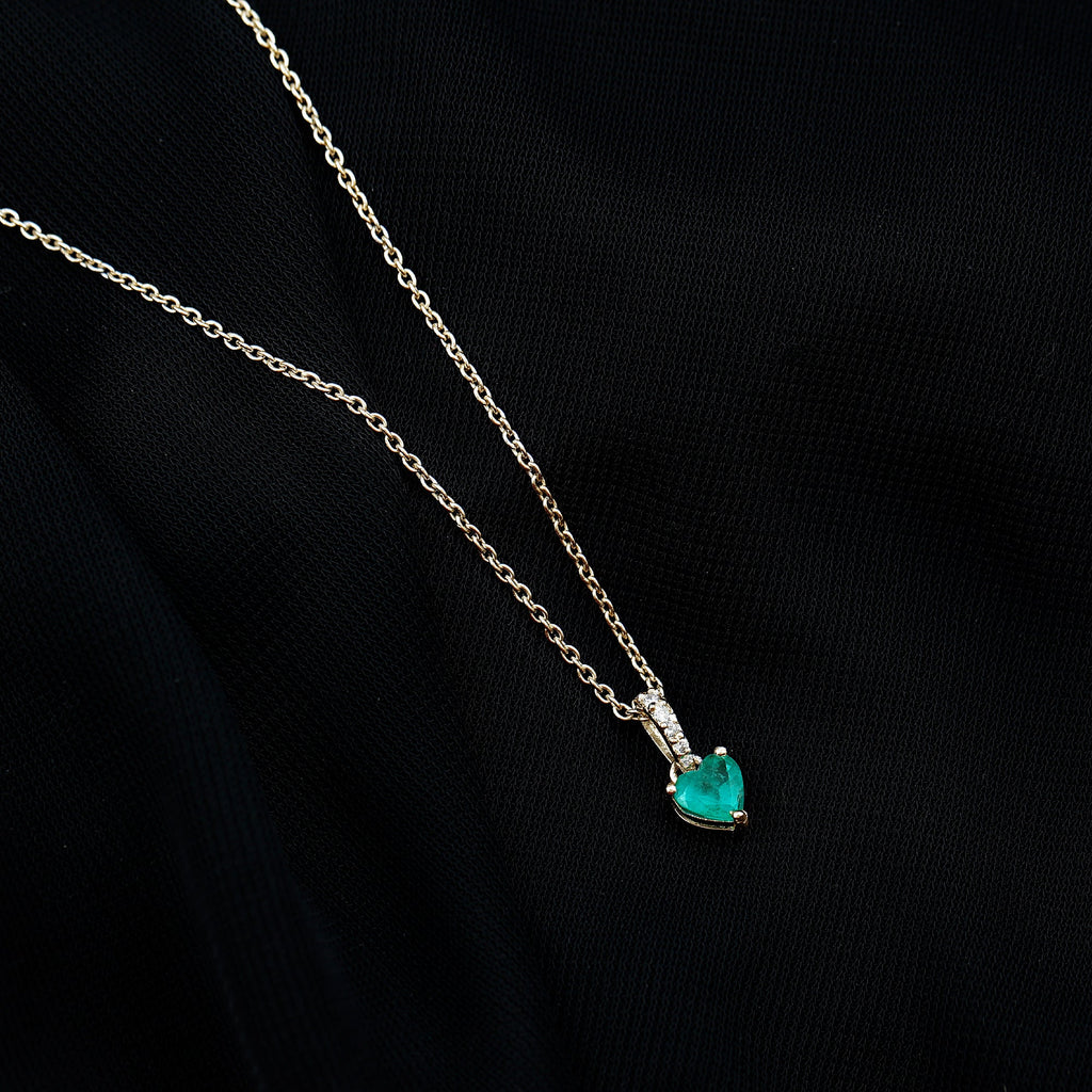 Heart Shape Emerald Promise Necklace with Diamond Accent Bail