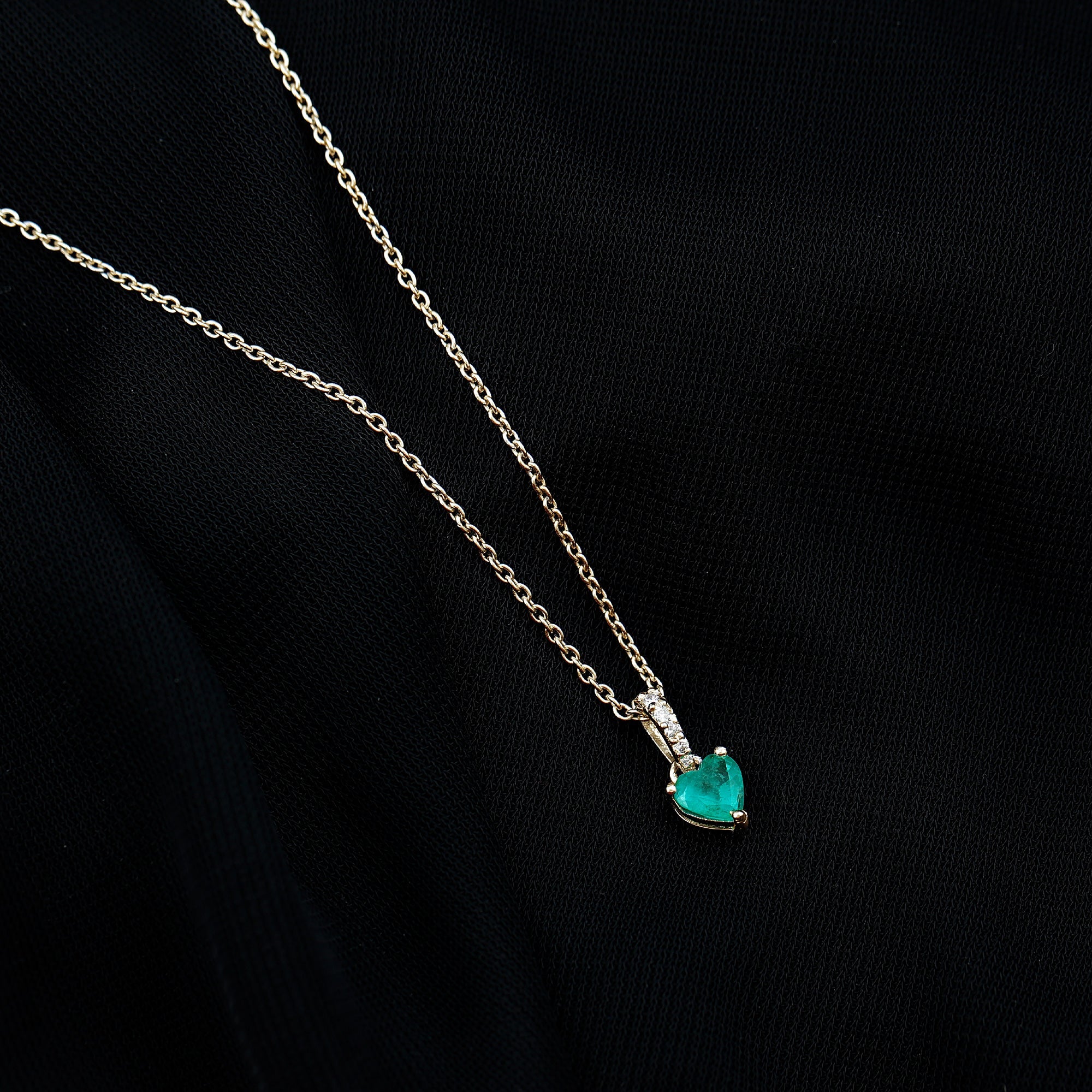 Heart Shape Emerald Promise Necklace with Diamond Accent Bail