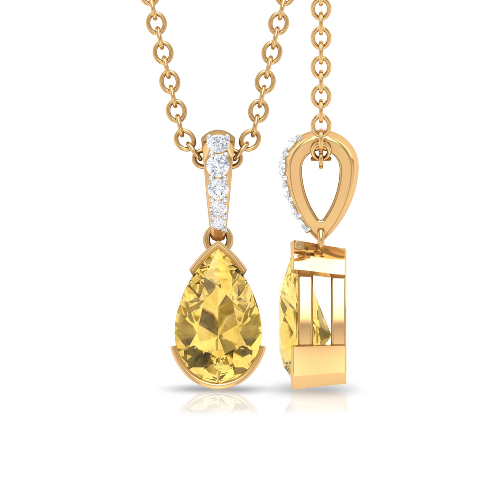 Natural 0.6 Carat Citrine Teardrop Pendant Necklace with Diamond