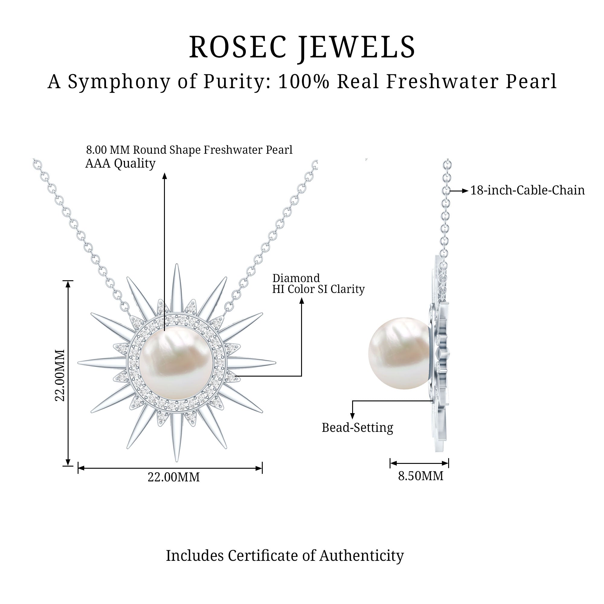 Natural Freshwater Pearl and Diamond Sunburst Pendant Necklace