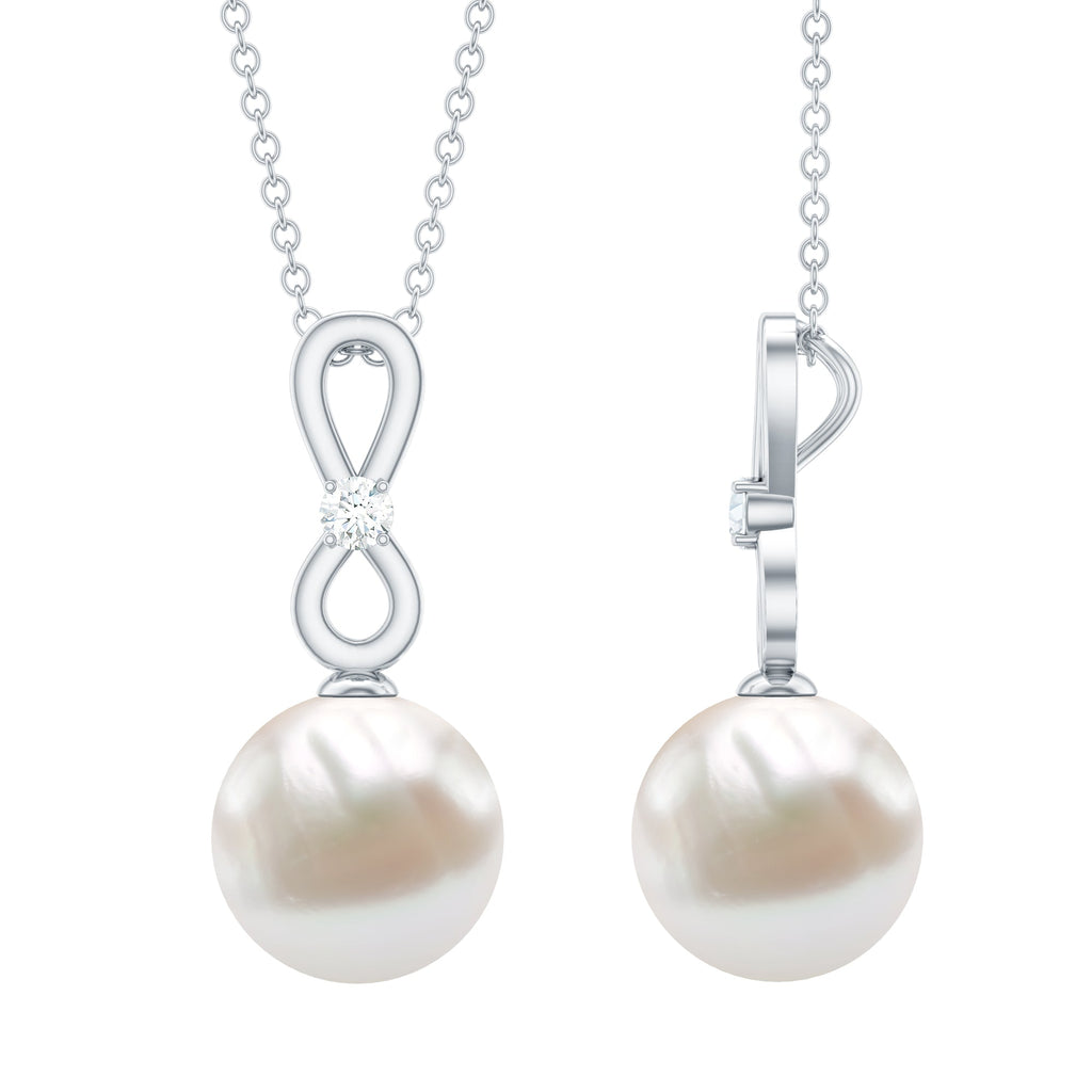 8 Carat Round Freshwater Pearl Drop Infinity Pendant with Diamond