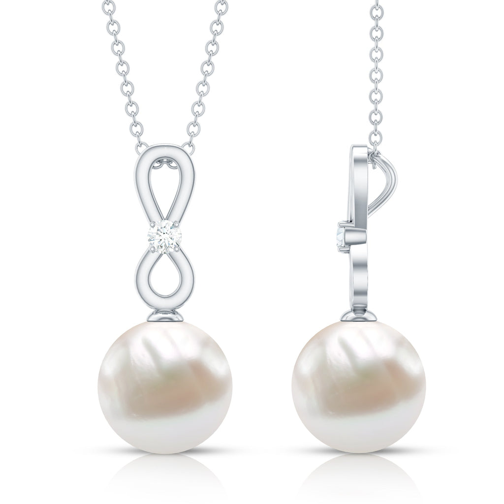 8 Carat Round Freshwater Pearl Drop Infinity Pendant with Diamond