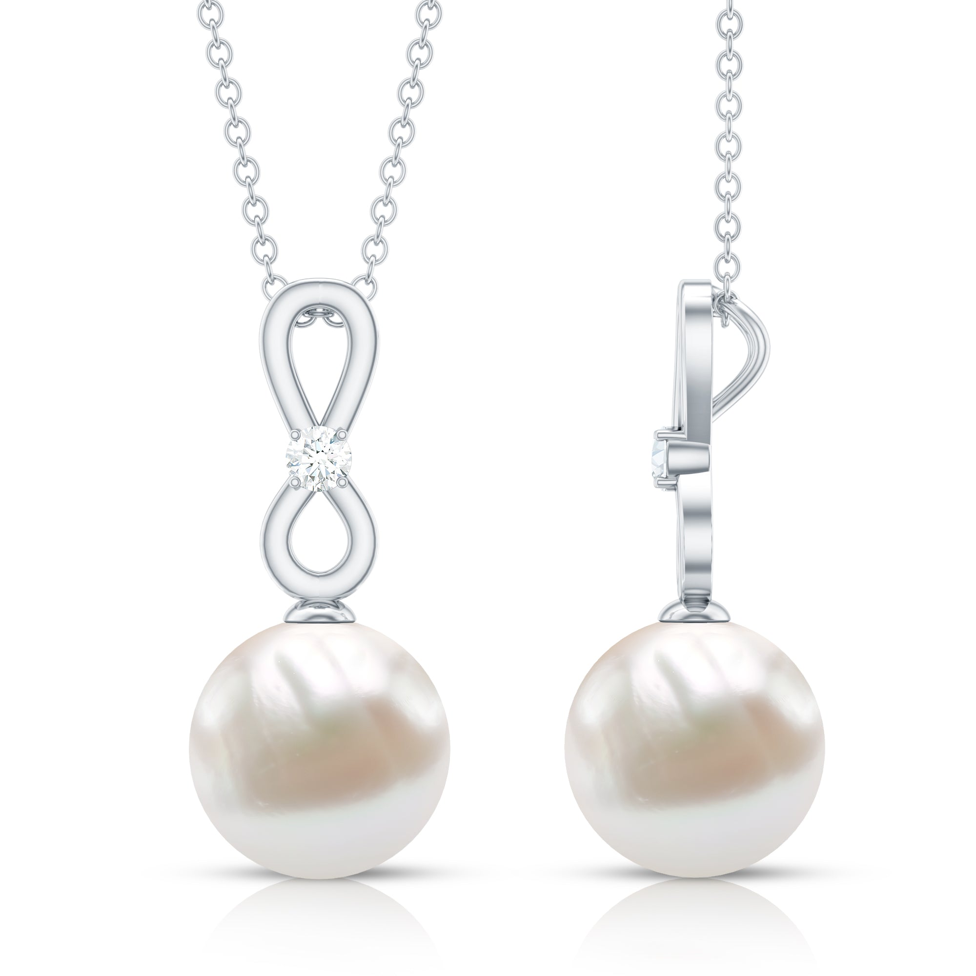 8 Carat Round Freshwater Pearl Drop Infinity Pendant with Diamond