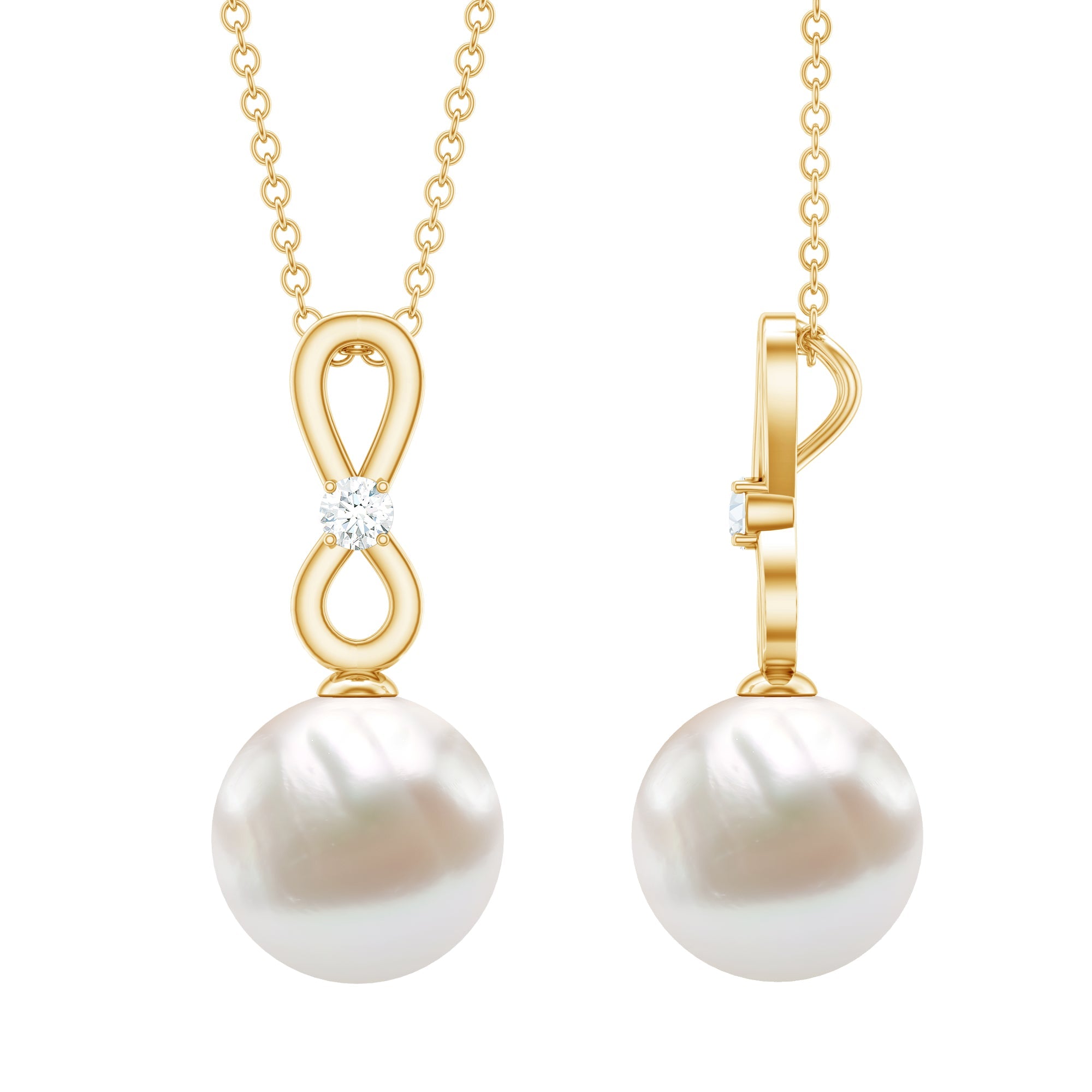8 Carat Round Freshwater Pearl Drop Infinity Pendant with Diamond