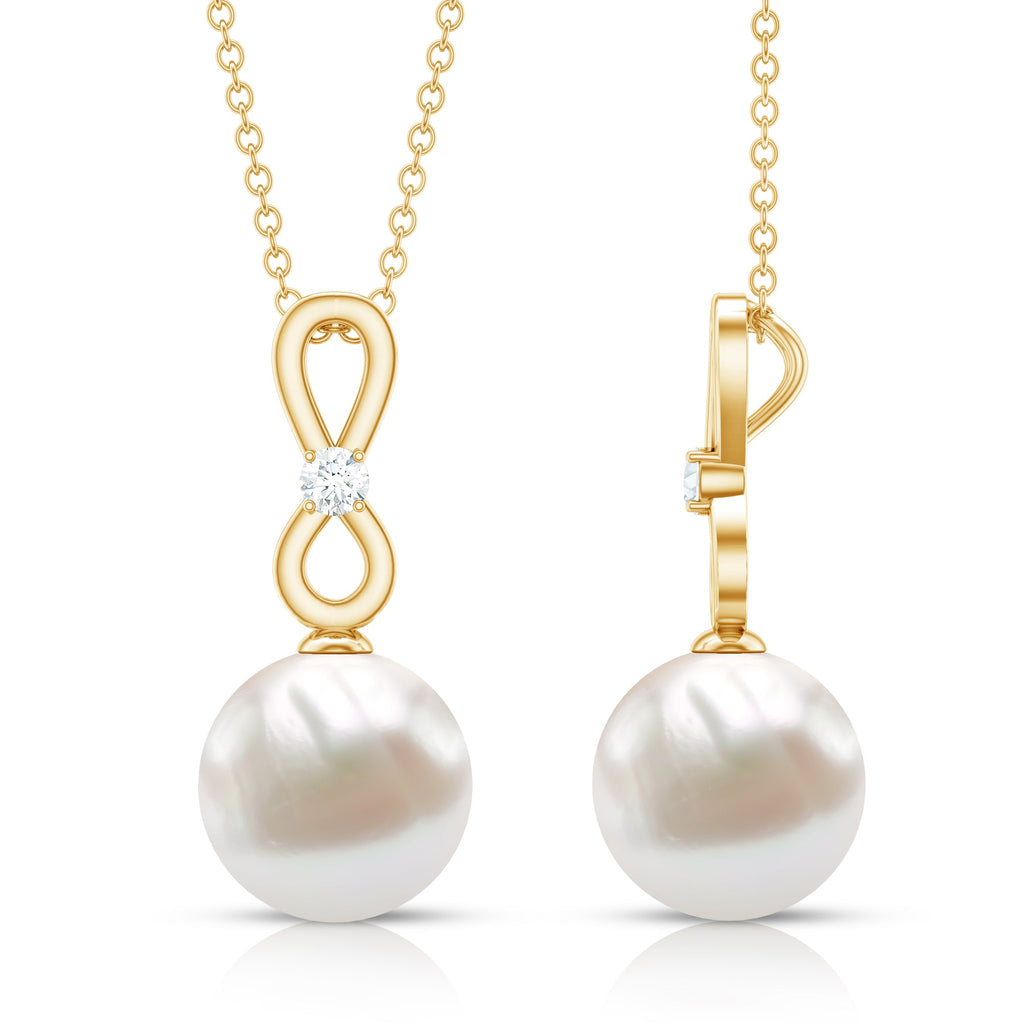 8 Carat Round Freshwater Pearl Drop Infinity Pendant with Diamond