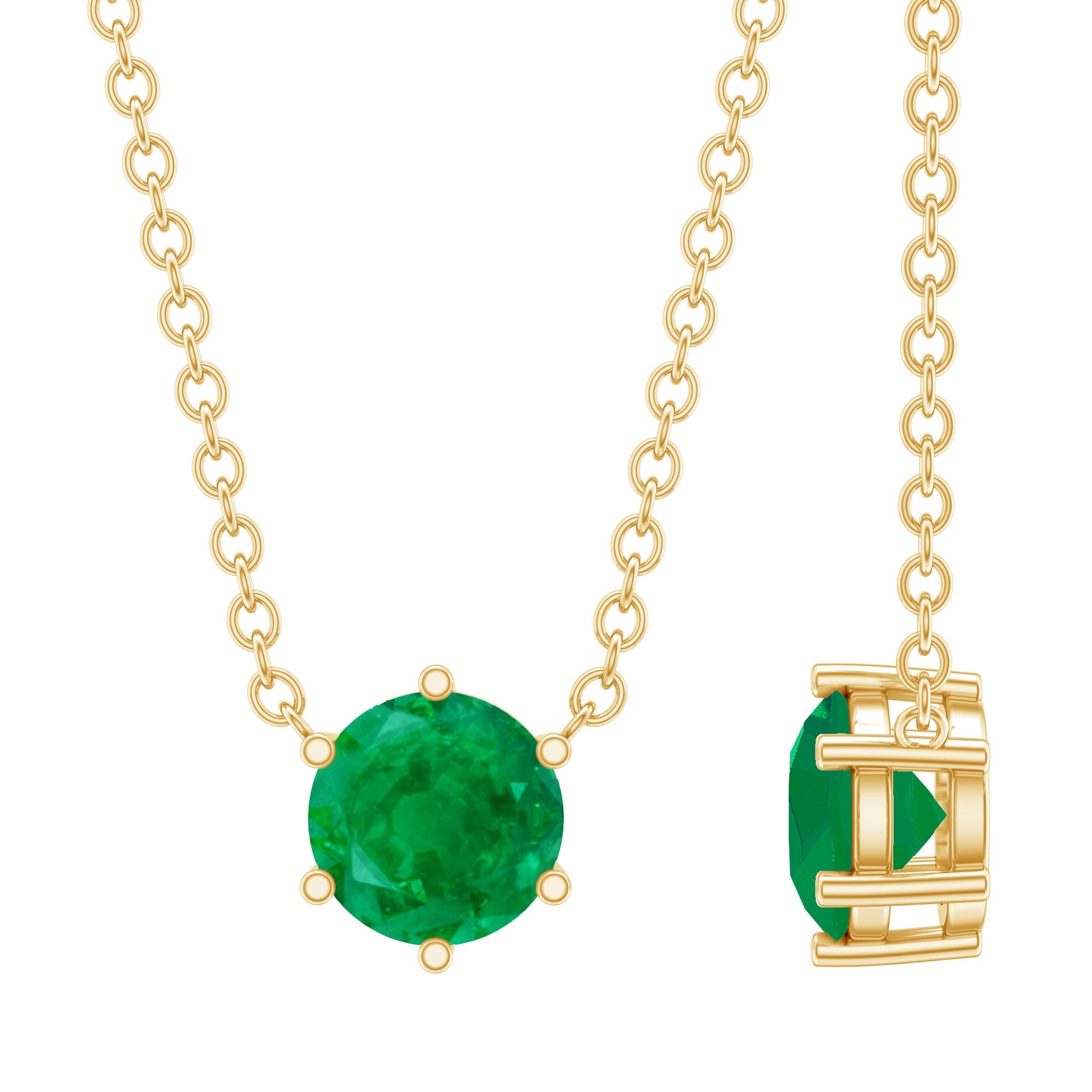 5MM Round Cut Solitaire Emerald Necklace in 6 Prong Setting