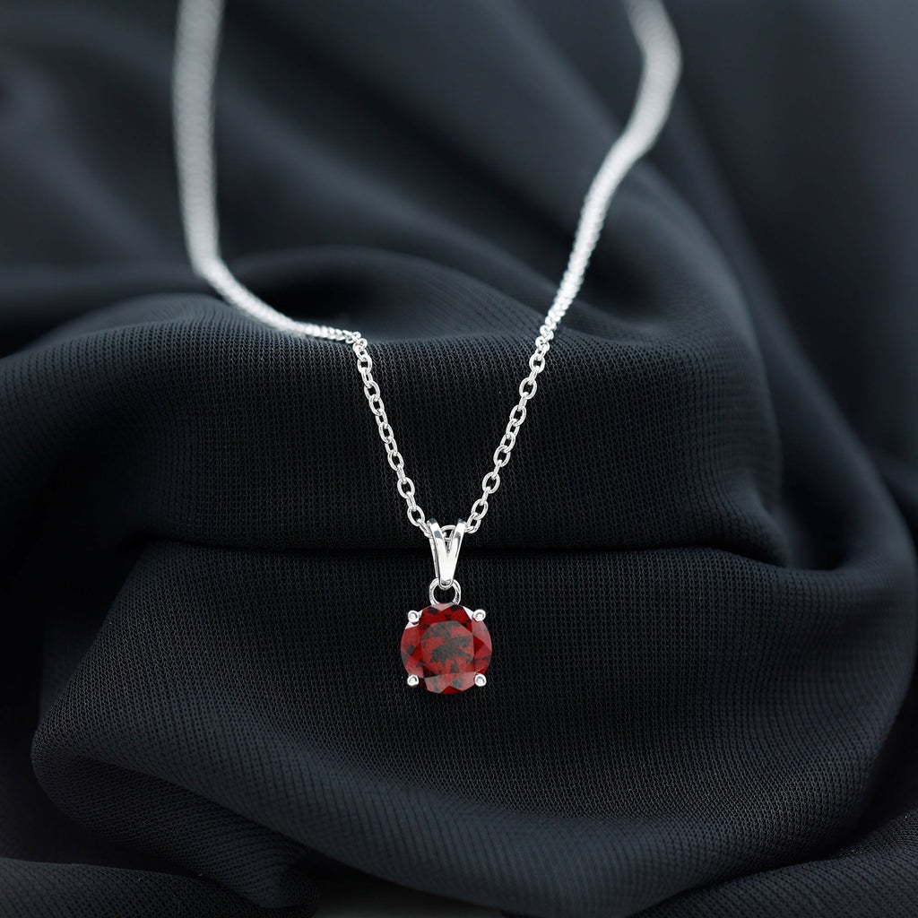 2.3 Carat Round Cut Garnet Solitaire Necklace with Rabbit Ear Bail