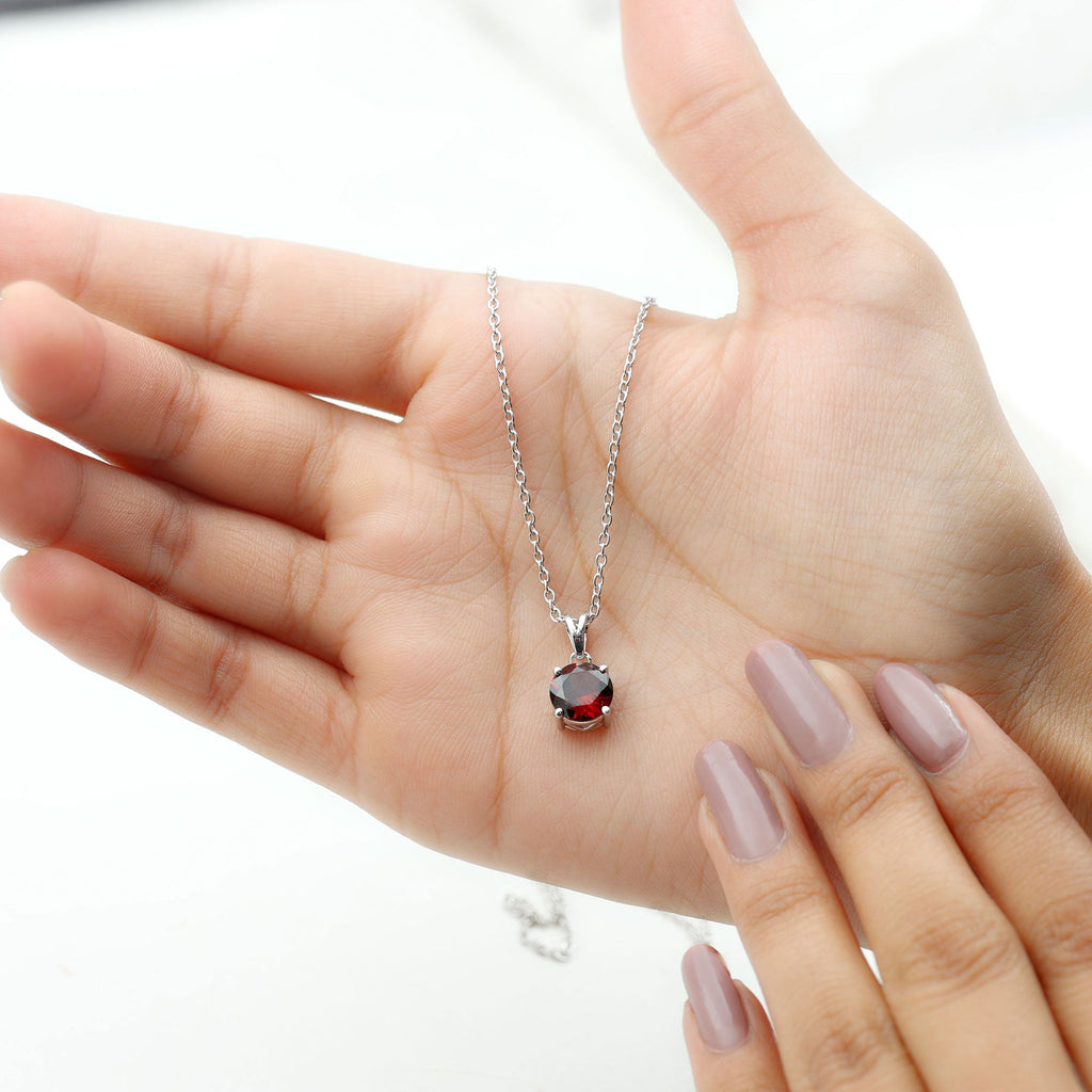 2.3 Carat Round Cut Garnet Solitaire Necklace with Rabbit Ear Bail