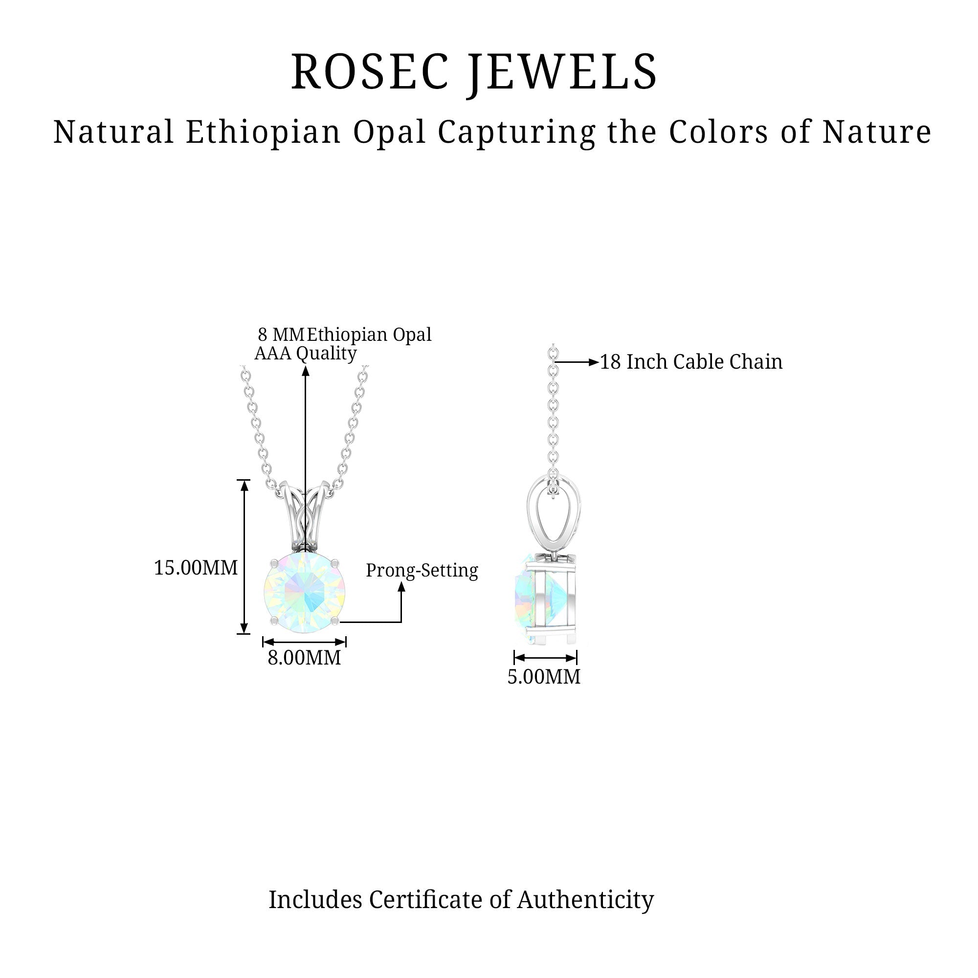 Real Ethiopian Opal Solitaire Pendant Necklace with Chain