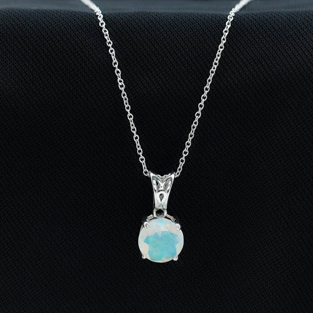 Real Ethiopian Opal Solitaire Pendant Necklace with Chain