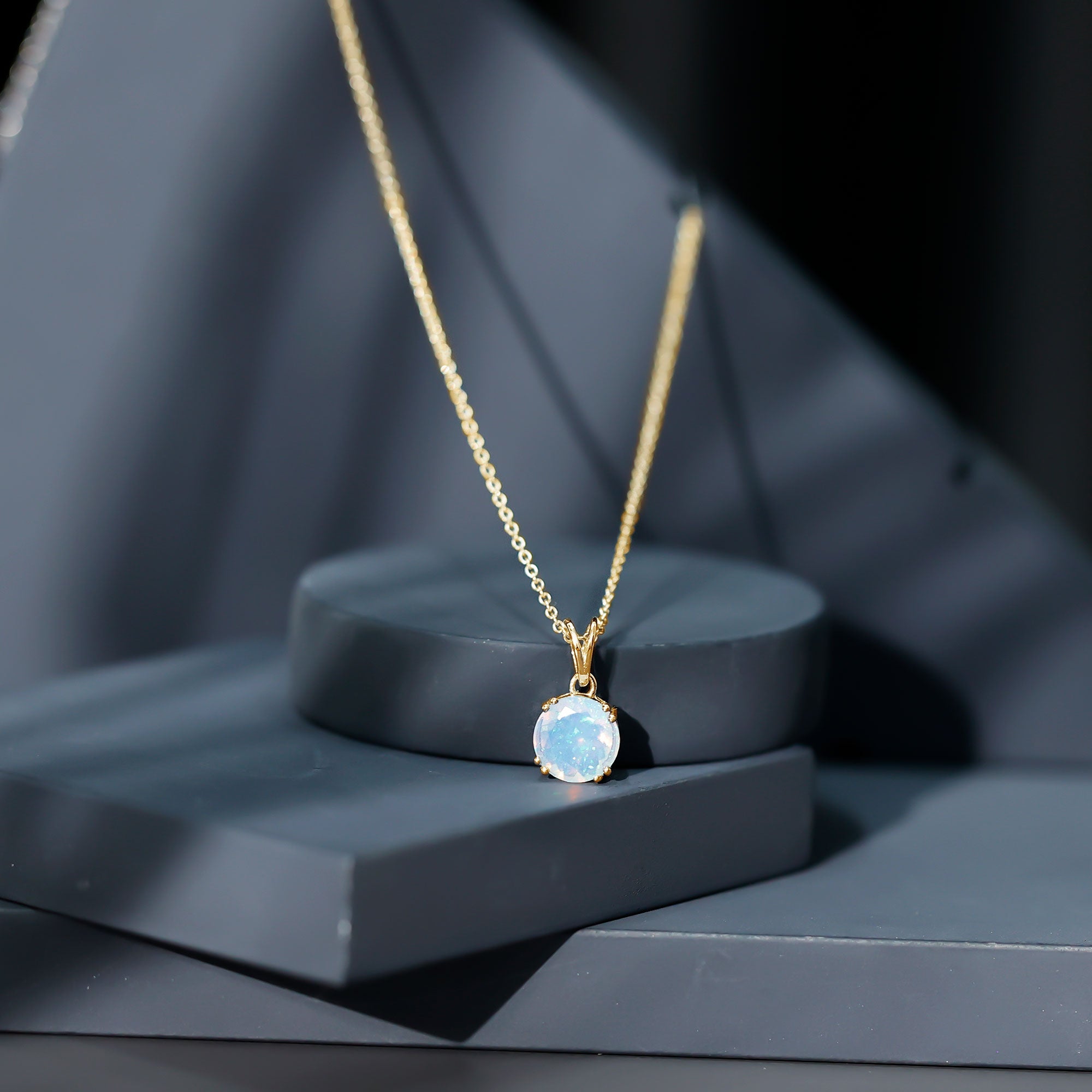 Genuine Ethiopian Opal Solitaire Necklace With Chain