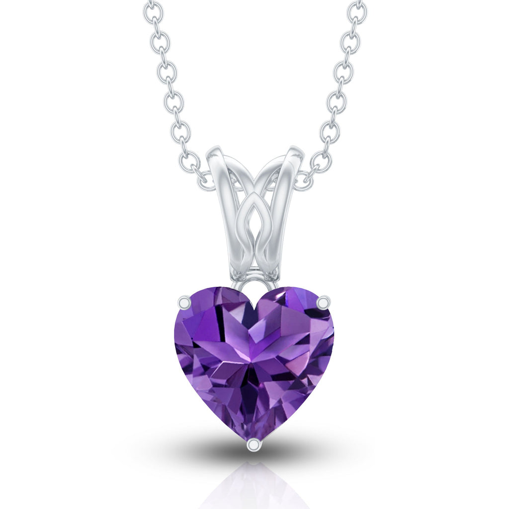 2 Carat Heart Shape Amethyst Pendant Necklace With Chain