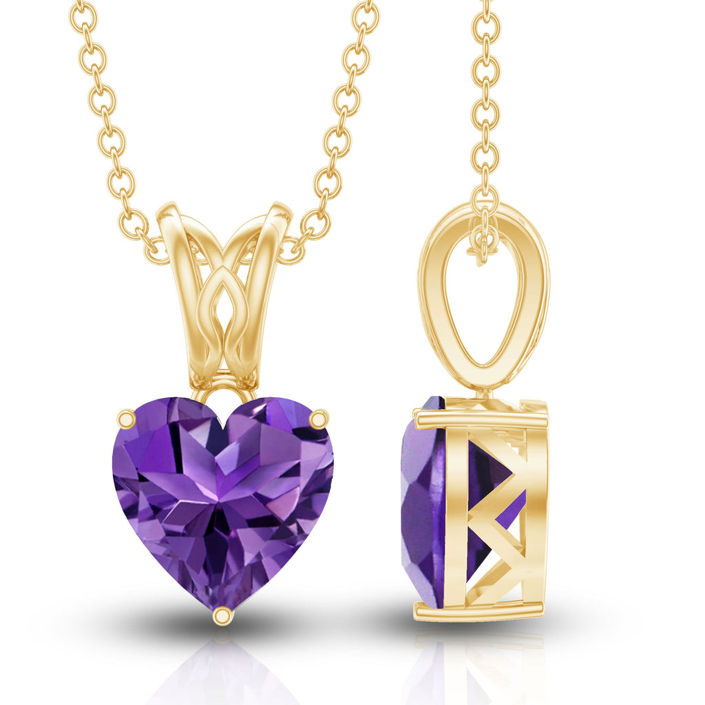 2 Carat Heart Shape Amethyst Pendant Necklace With Chain