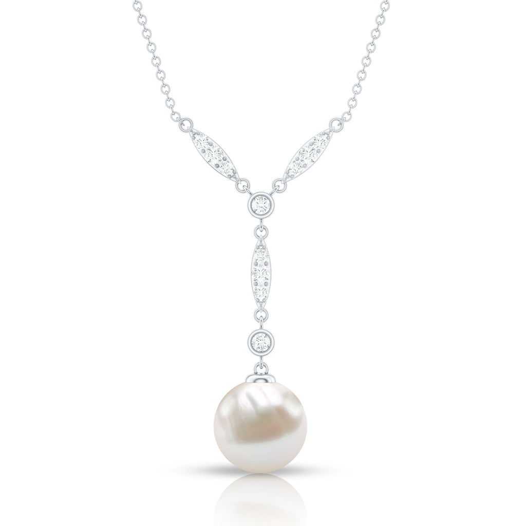 Natural Freshwater Pearl Bridal Necklace With Lab Diamond