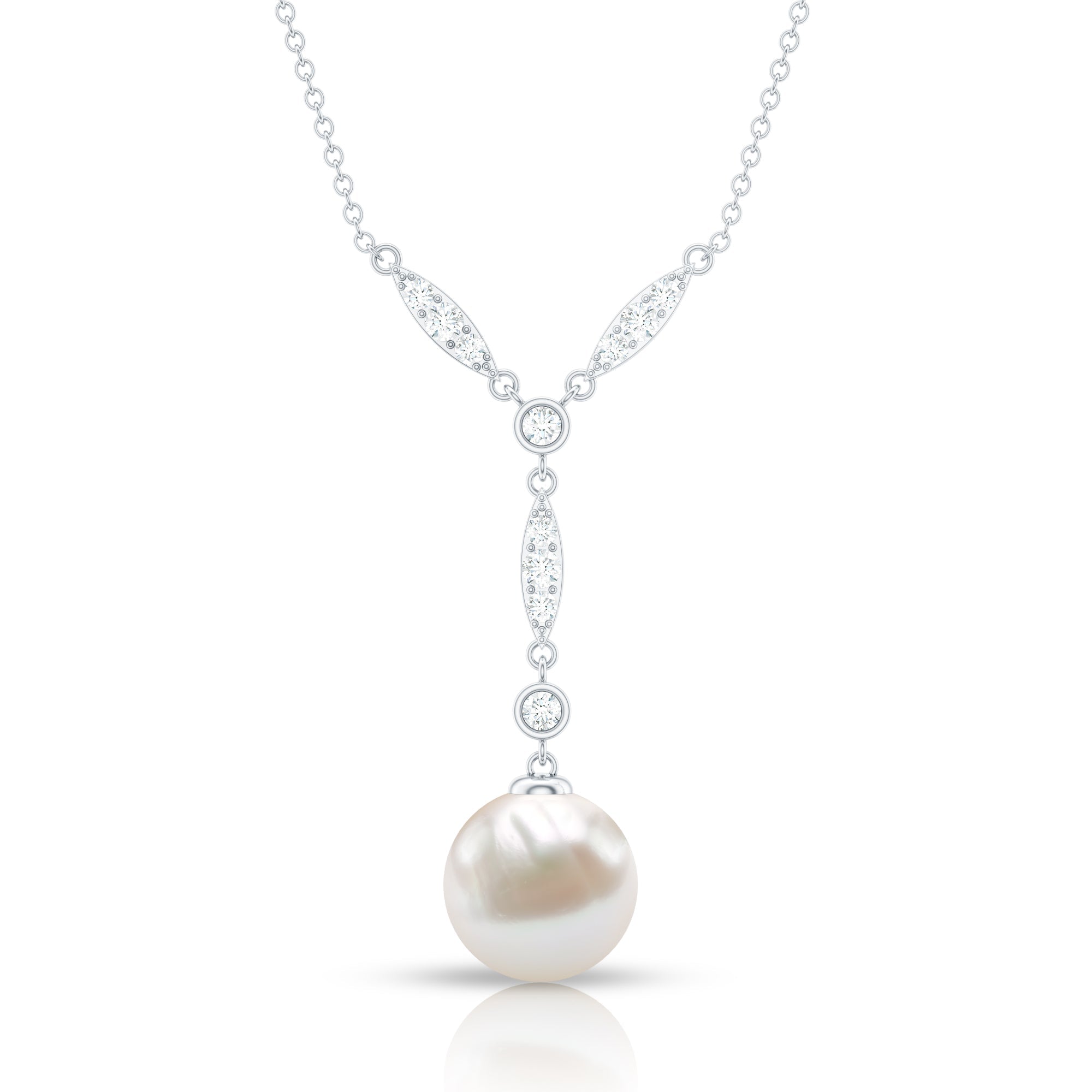 Natural Freshwater Pearl Bridal Necklace With Lab Diamond