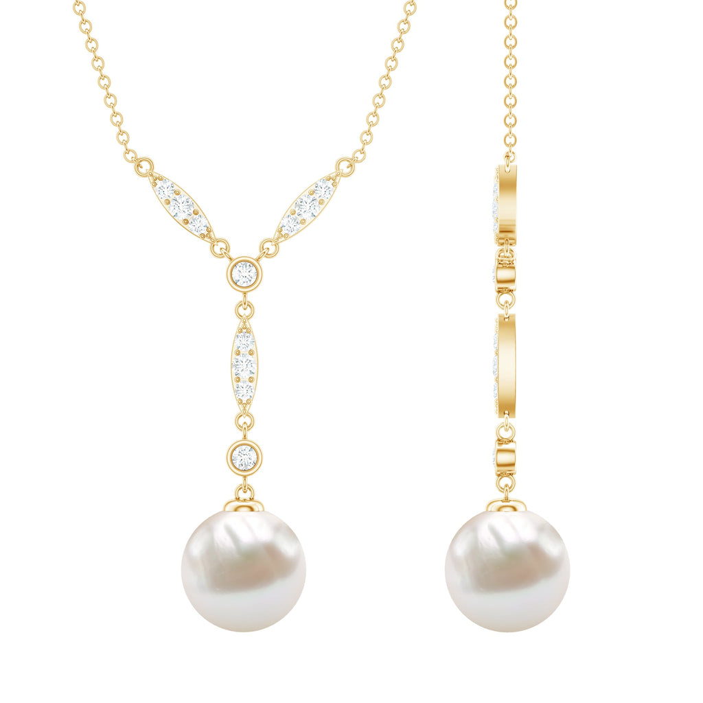 Natural Freshwater Pearl Bridal Necklace With Lab Diamond