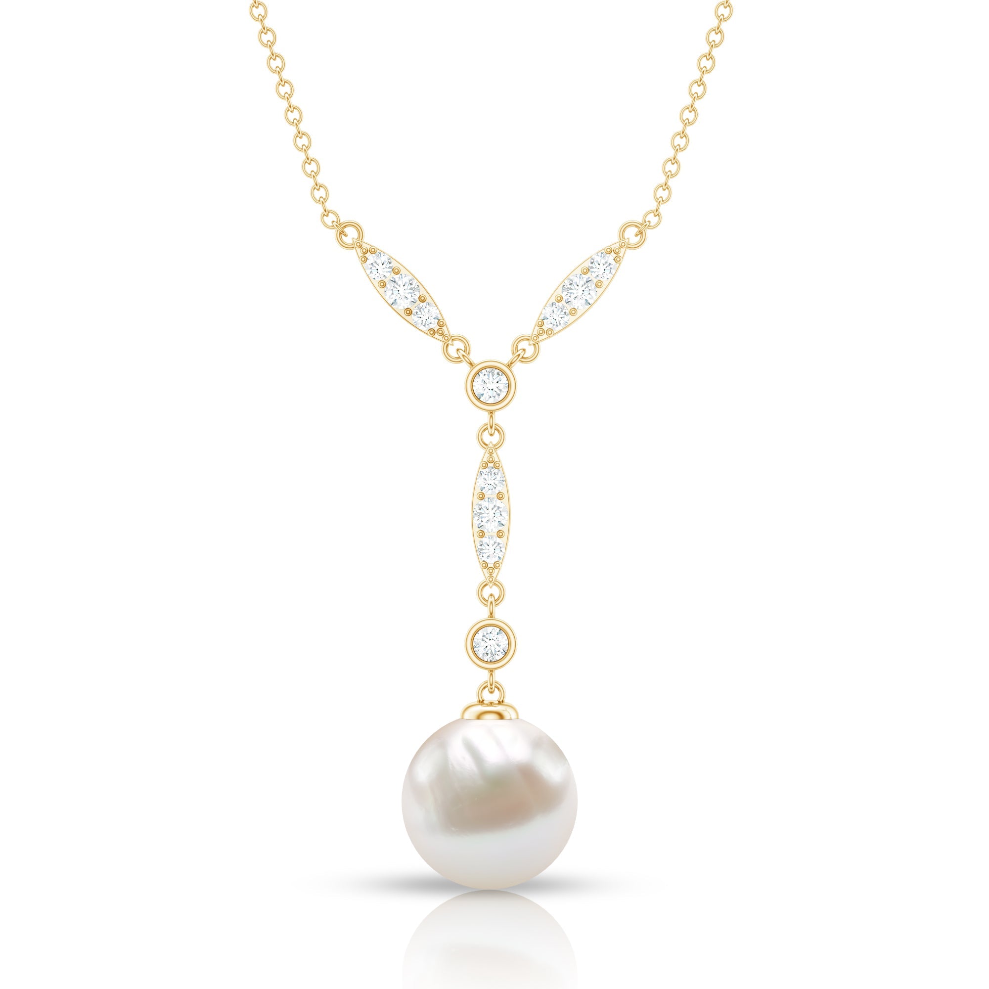 Natural Freshwater Pearl Bridal Necklace With Lab Diamond
