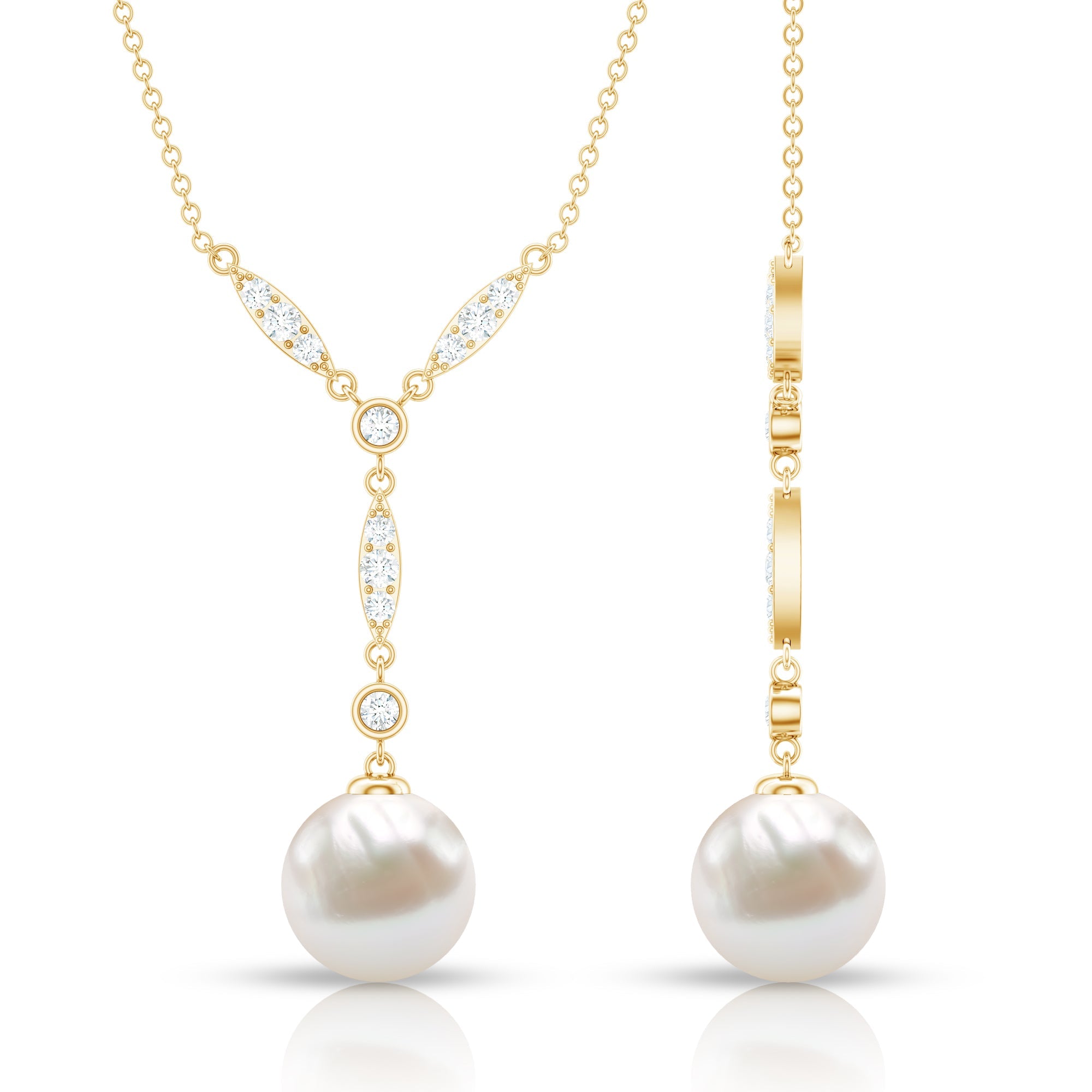 Natural Freshwater Pearl Bridal Necklace With Lab Diamond