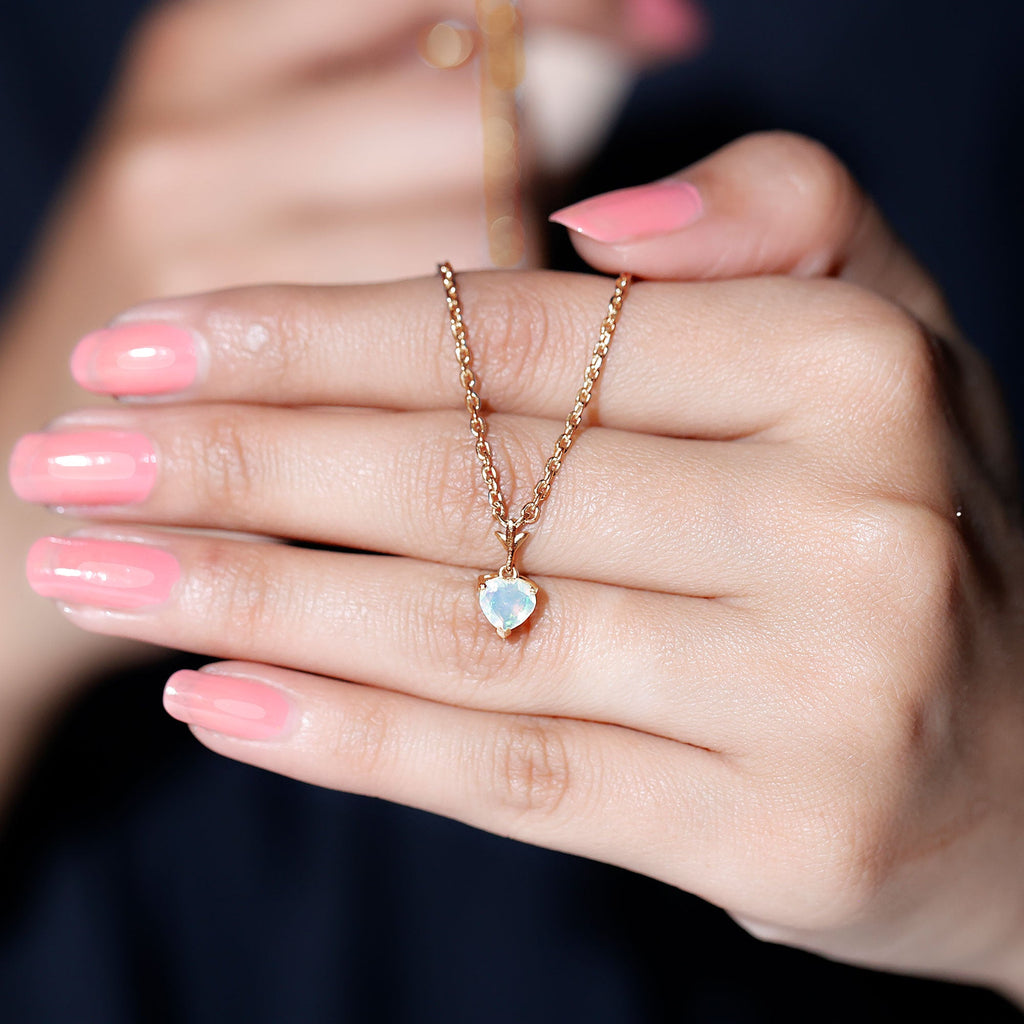 0.75 Carat Heart Shape Ethiopian Opal Necklace With Chain