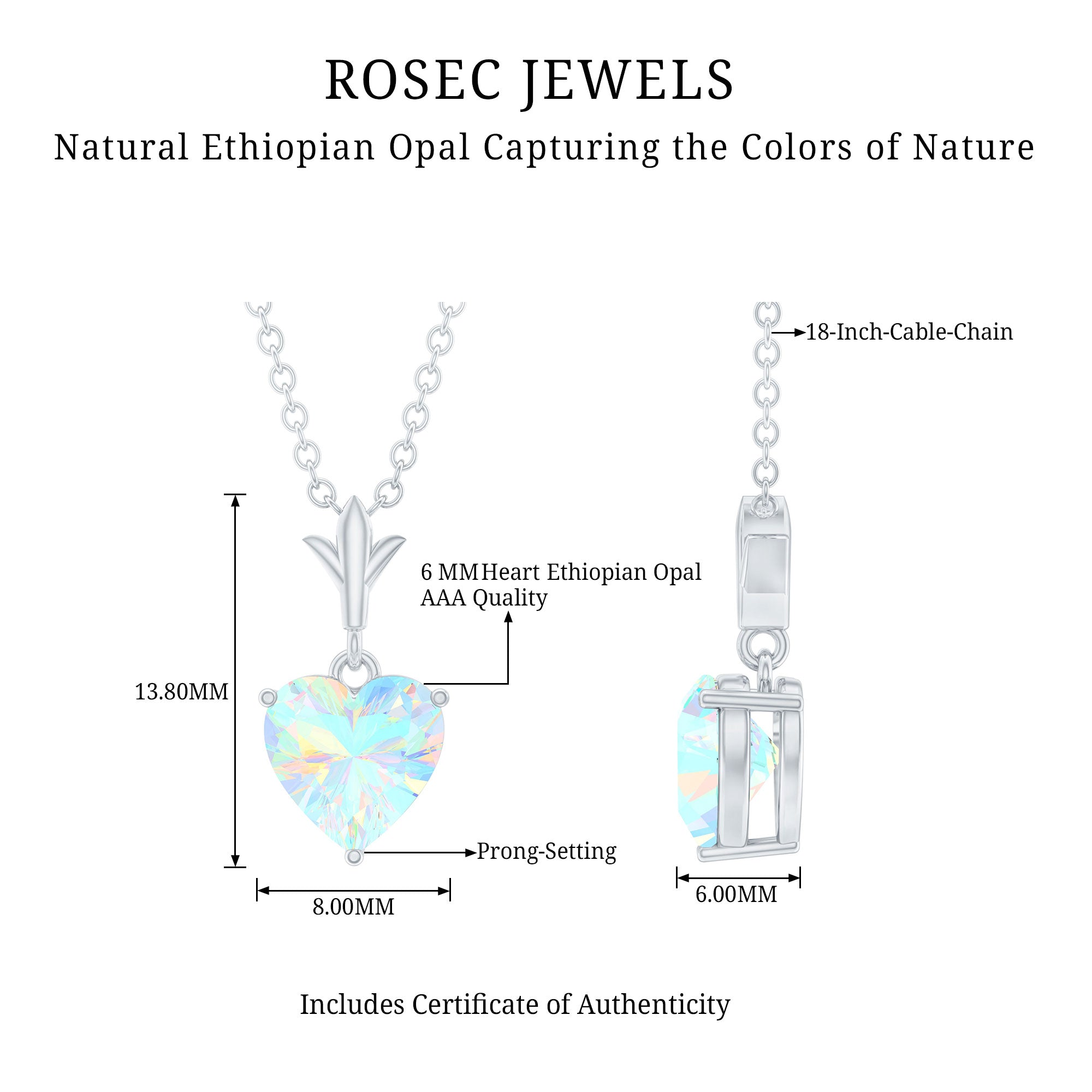 0.75 Carat Heart Shape Ethiopian Opal Necklace With Chain