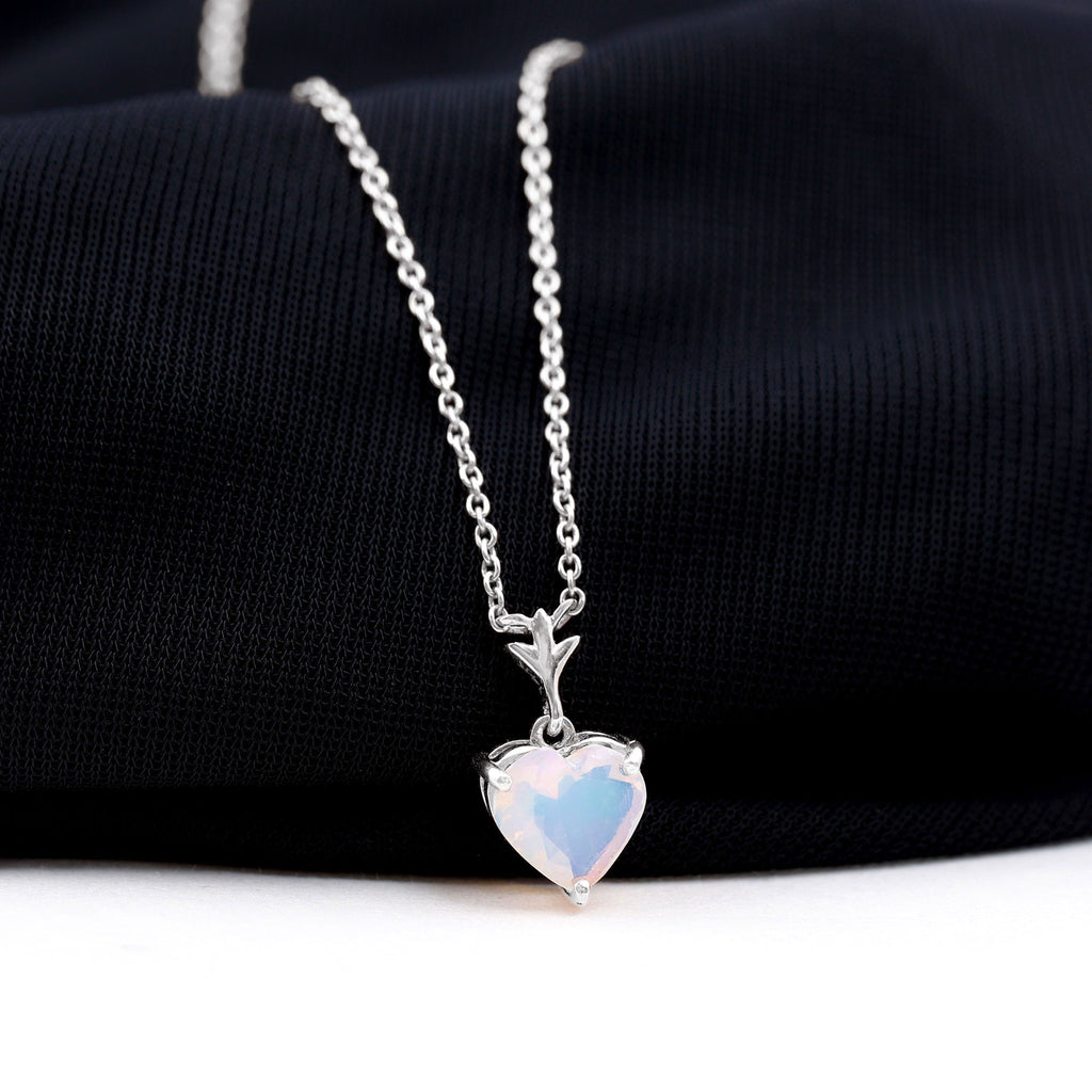 0.75 Carat Heart Shape Ethiopian Opal Necklace With Chain