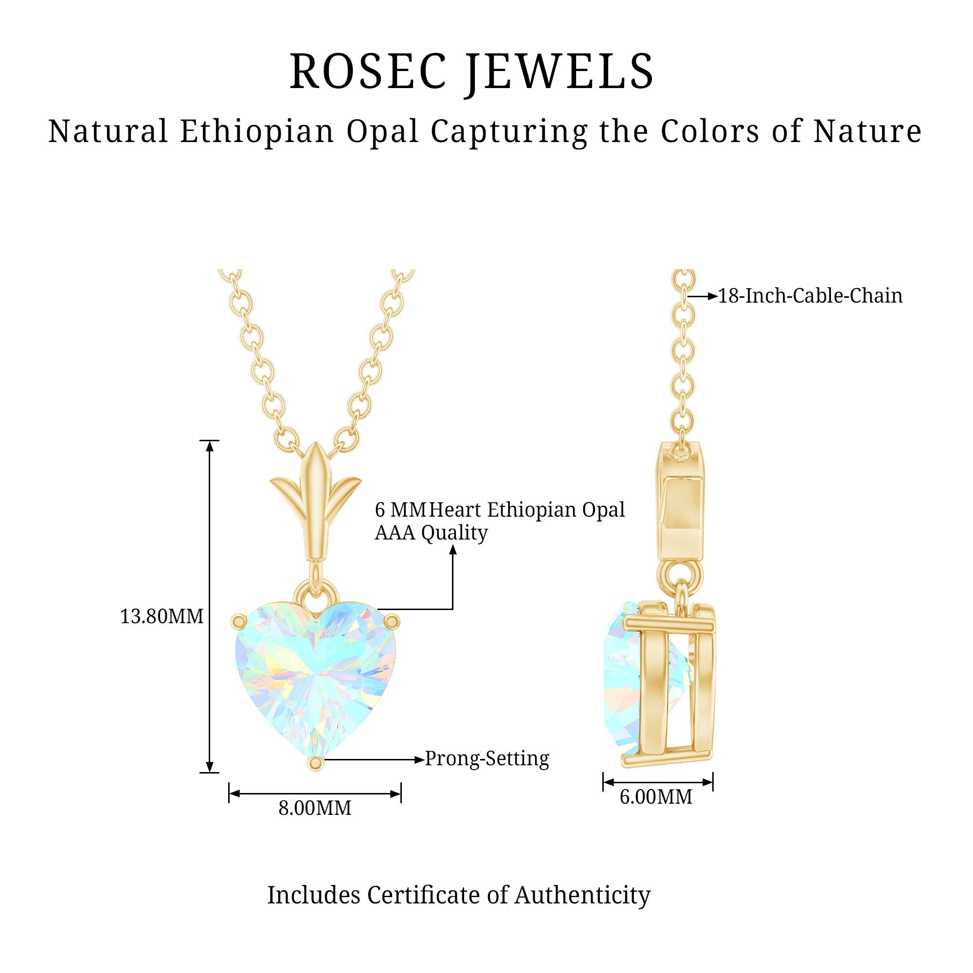 0.75 Carat Heart Shape Ethiopian Opal Necklace With Chain