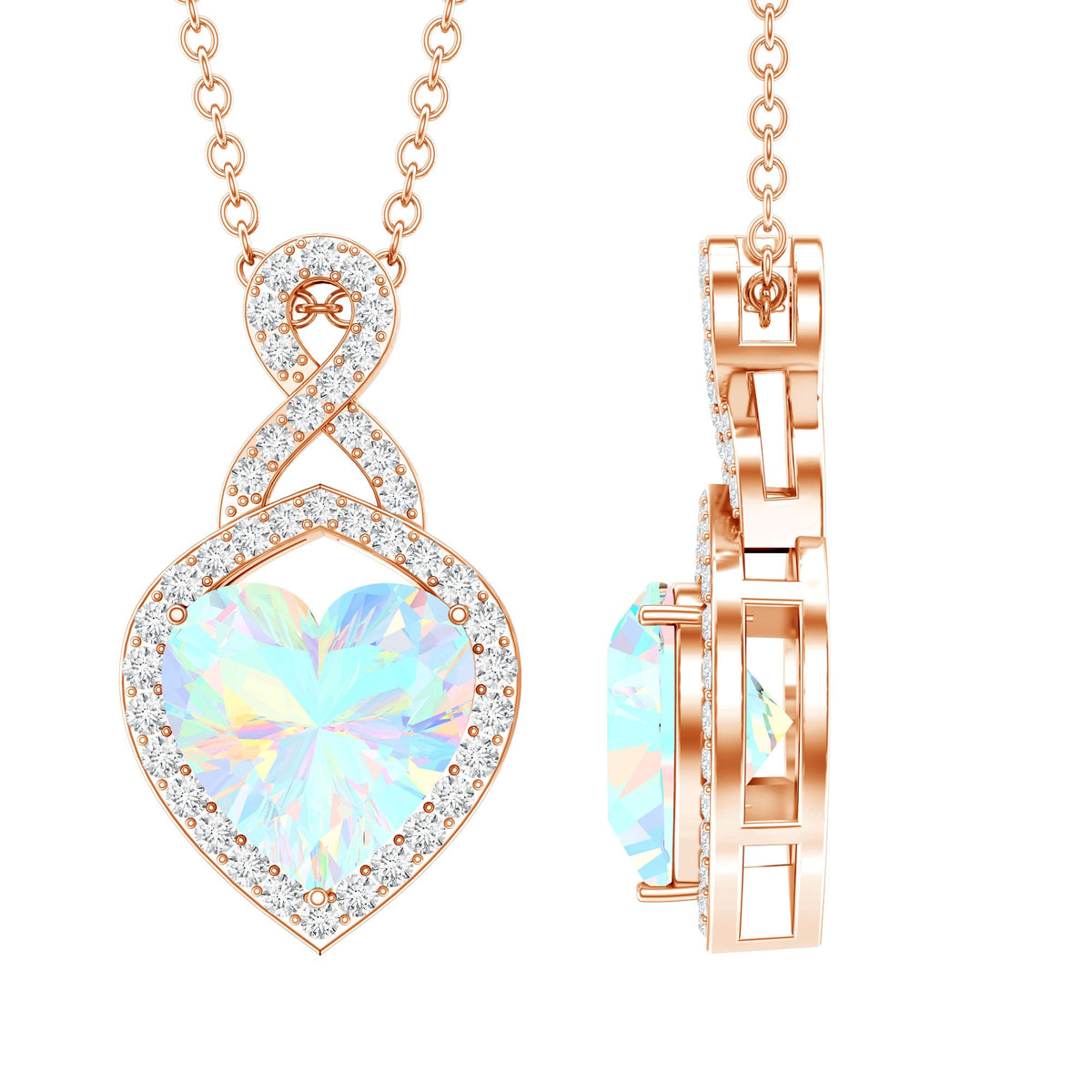 2 Carat Heart Shape Ethiopian Opal Infinity Pendant with Diamond
