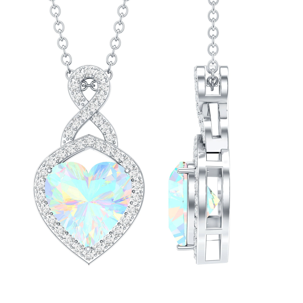 2 Carat Heart Shape Ethiopian Opal Infinity Pendant with Diamond