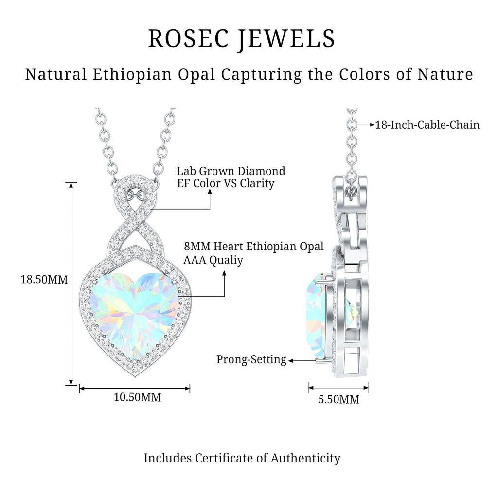 2 Carat Heart Shape Ethiopian Opal Infinity Pendant with Diamond